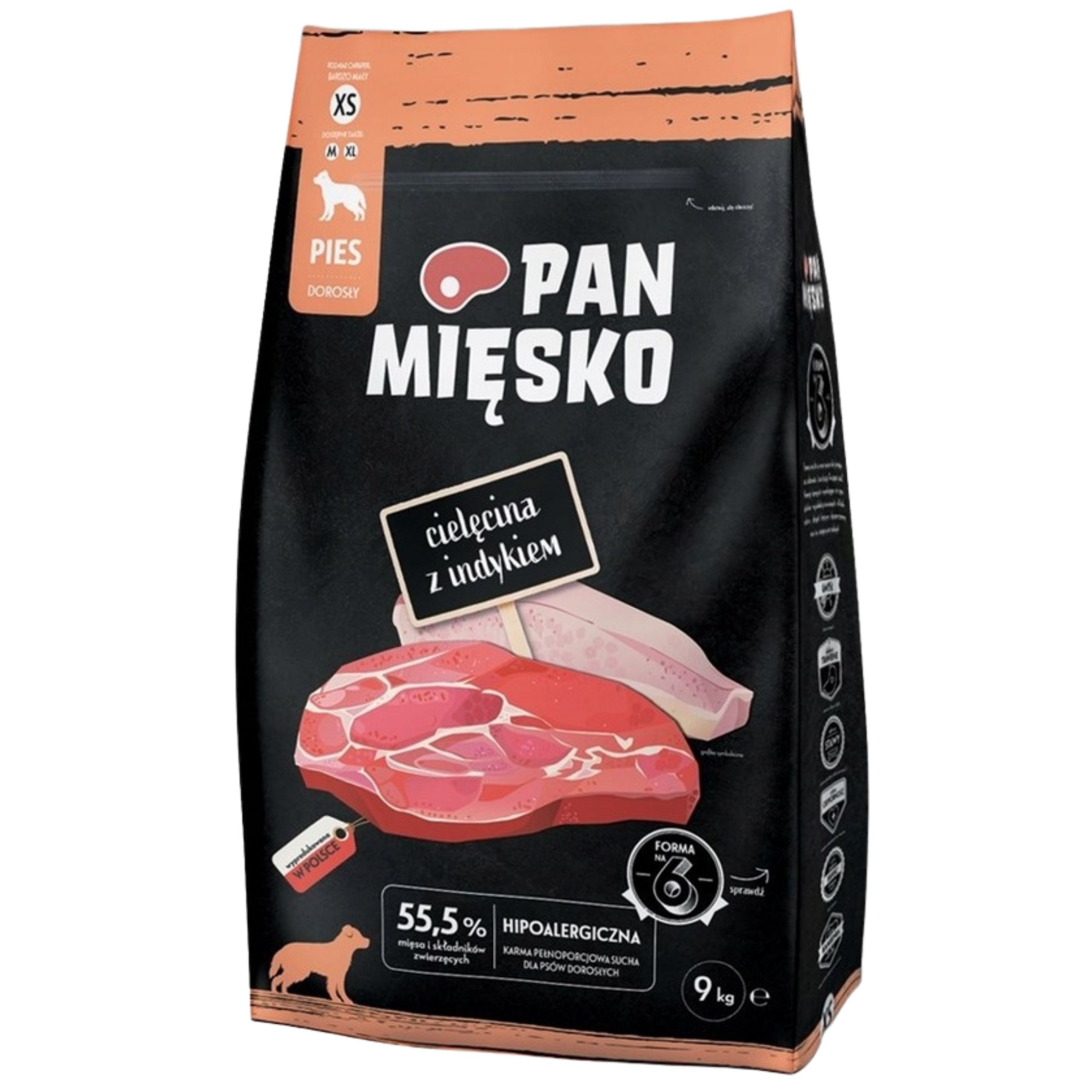 Sucha karma dla psa Cielęcina z indykiem Pan Mięsko hipoalergiczna XS 9 kg