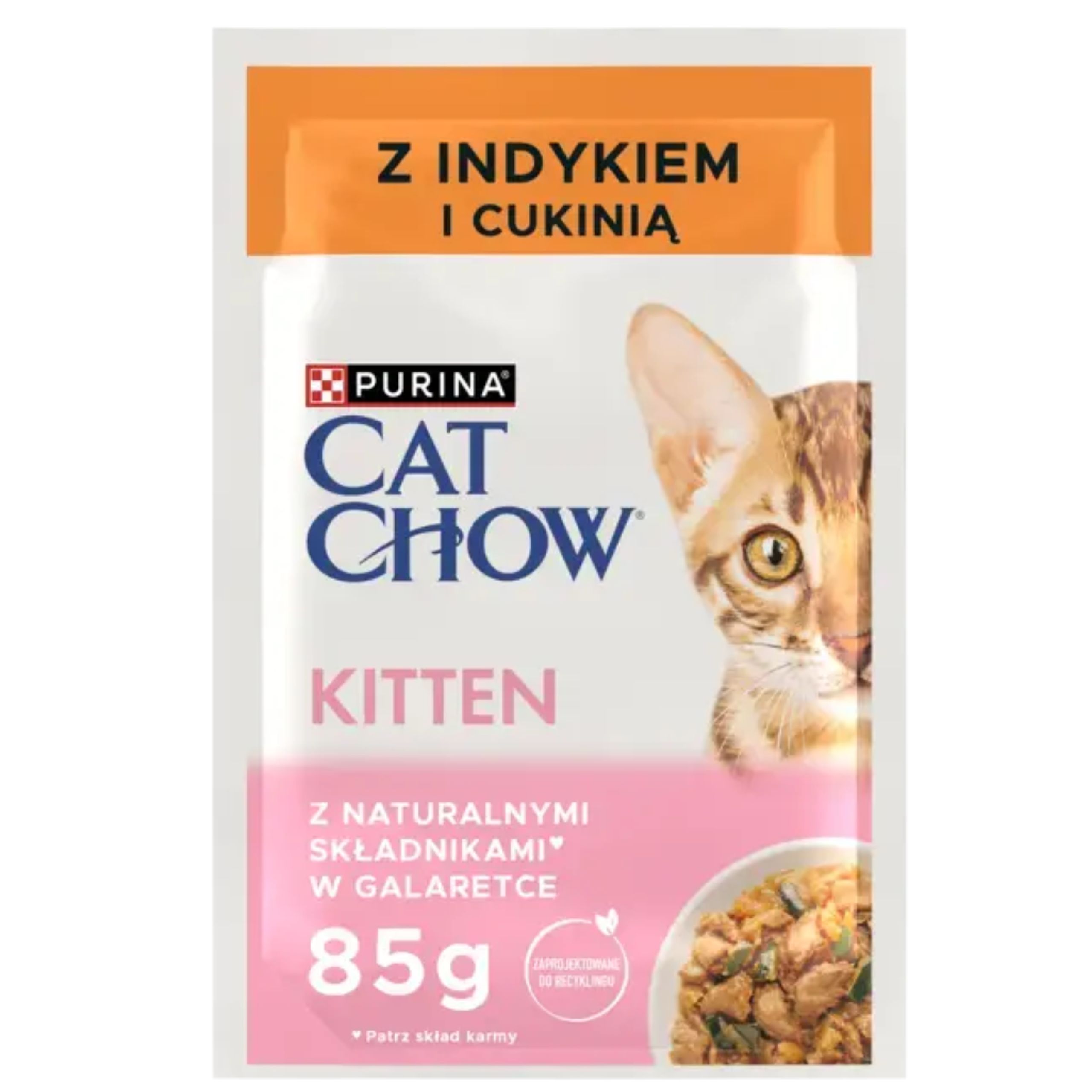 KARMA MOKRA DLA KOCIĄT PURINA CAT CHOW KITTEN INDYK Z CUKINIĄ NATURALNA 85g