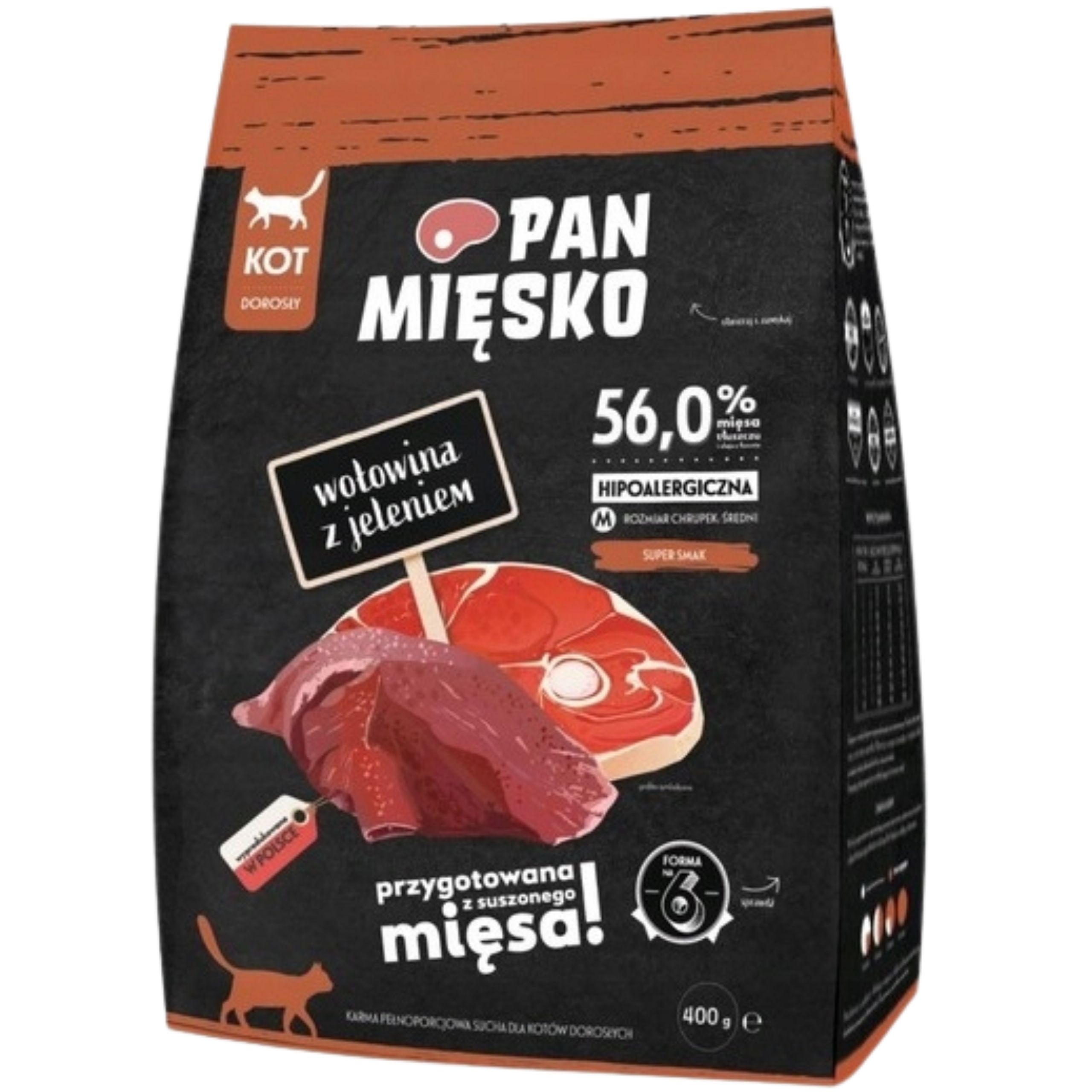 Sucha karma dla kota Wołowina z jeleniem Pan Mięsko hipoalergiczna M 400g