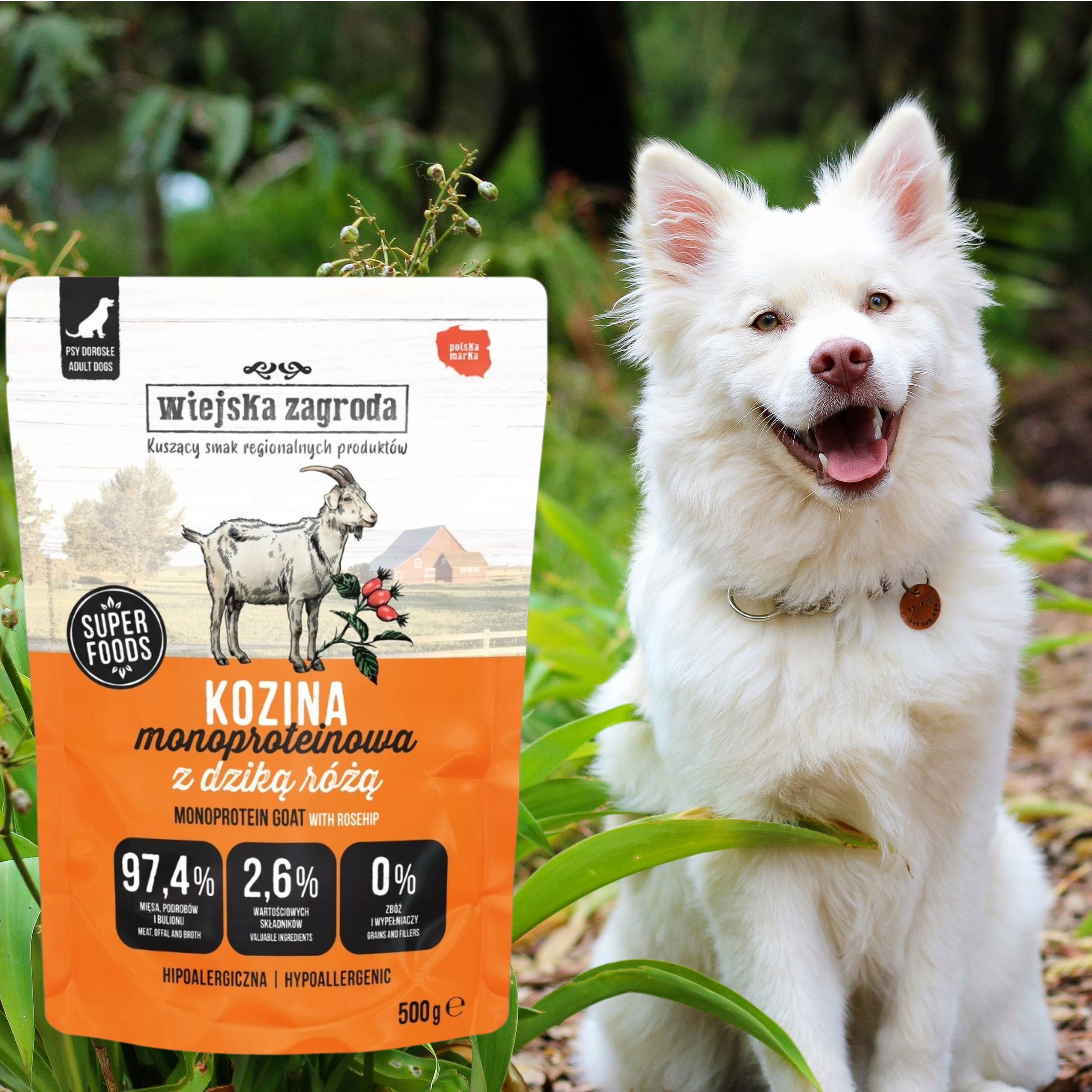 MOKRA KARMA DLA PSA Wiejska Zagroda Monobiałkowa Kozina 500g HIPOALERGICZNA