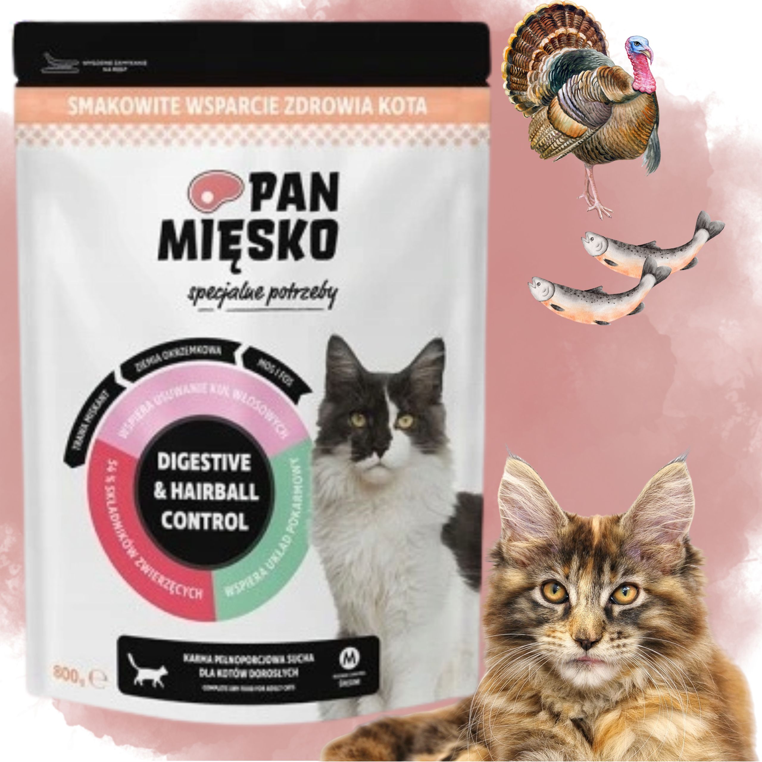 SUCHA KARMA DLA KOTA Pan Mięsko DIGESTIVE &amp; Hairball Control 800 g SPECJAL