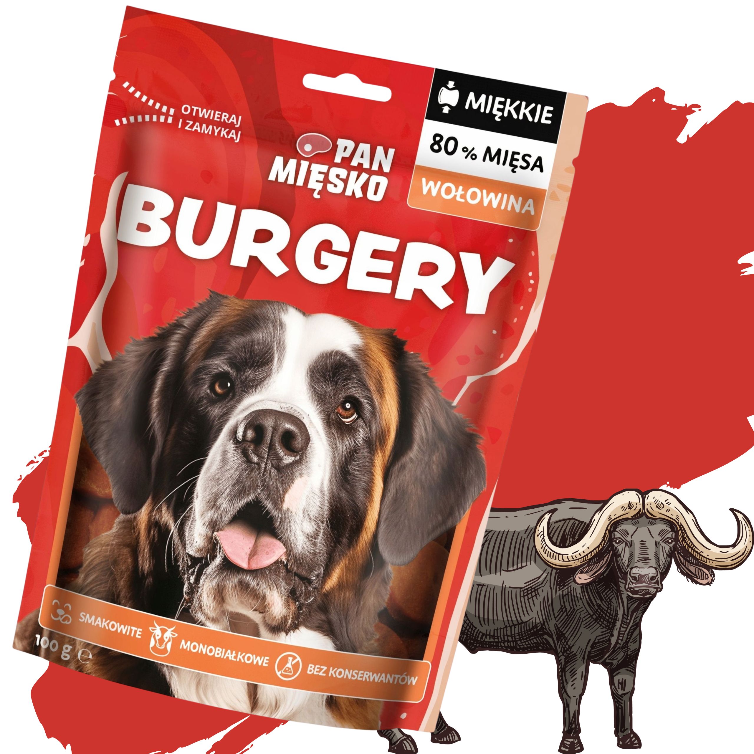 Przysmaki dla psa Burgery Wołowina Pan Mięsko 100g monobiałkowe smakołyki