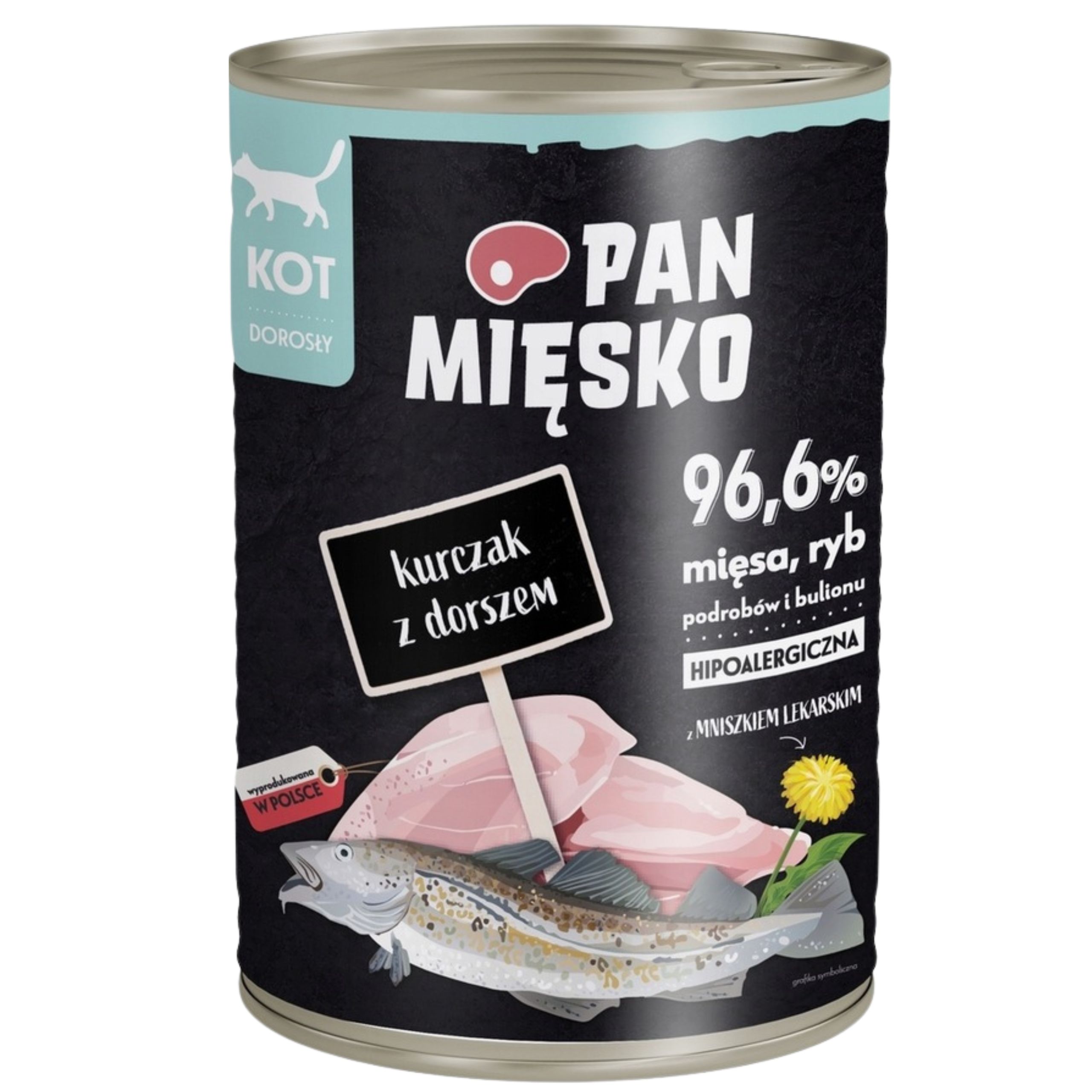 Karma mokra dla kota Kurczak dorsz Pan Mięsko Hipoalergiczna 400g naturalna