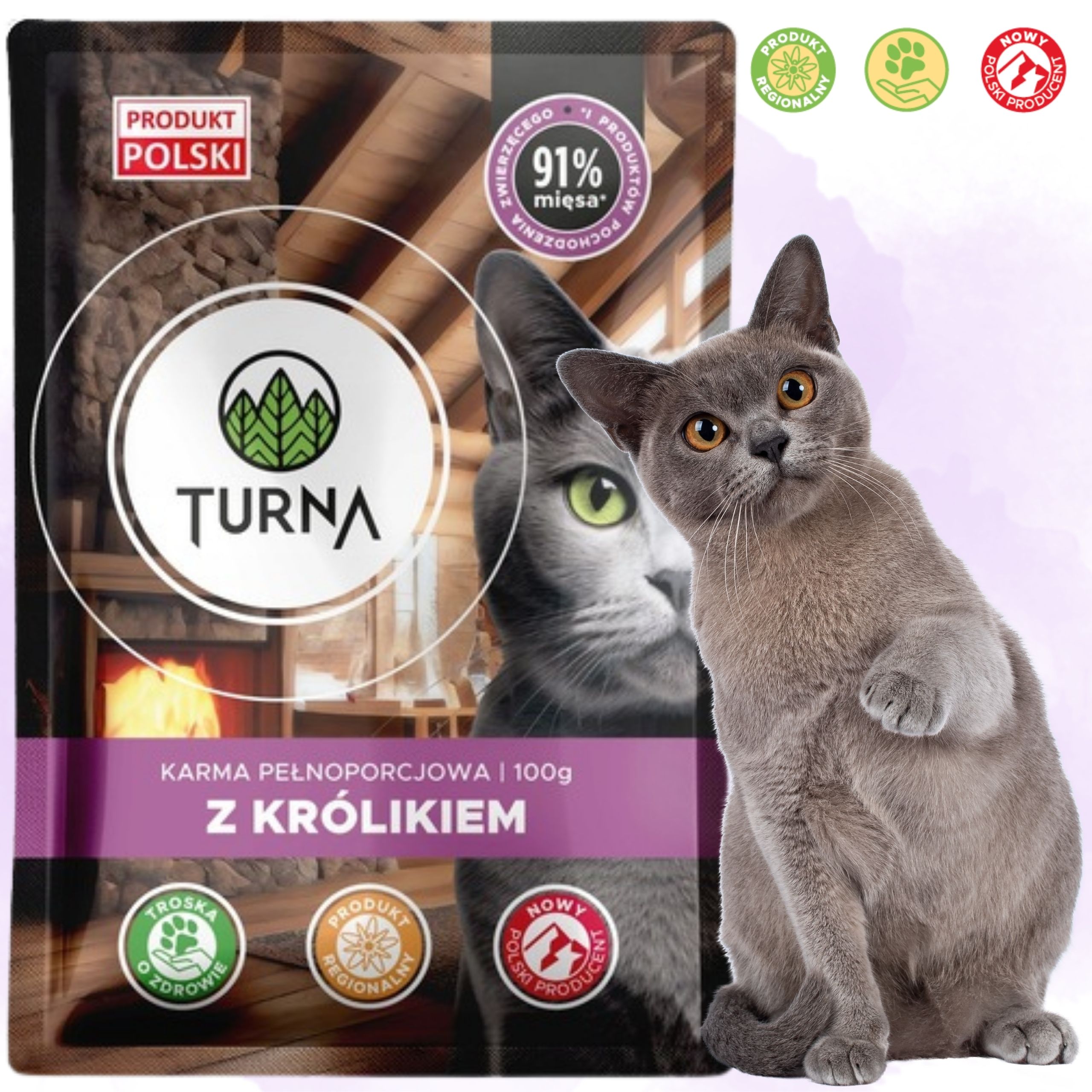 Karma mokra dla kota z królikiem TURNA Cats 100g koty z wrażliwym żołądkiem