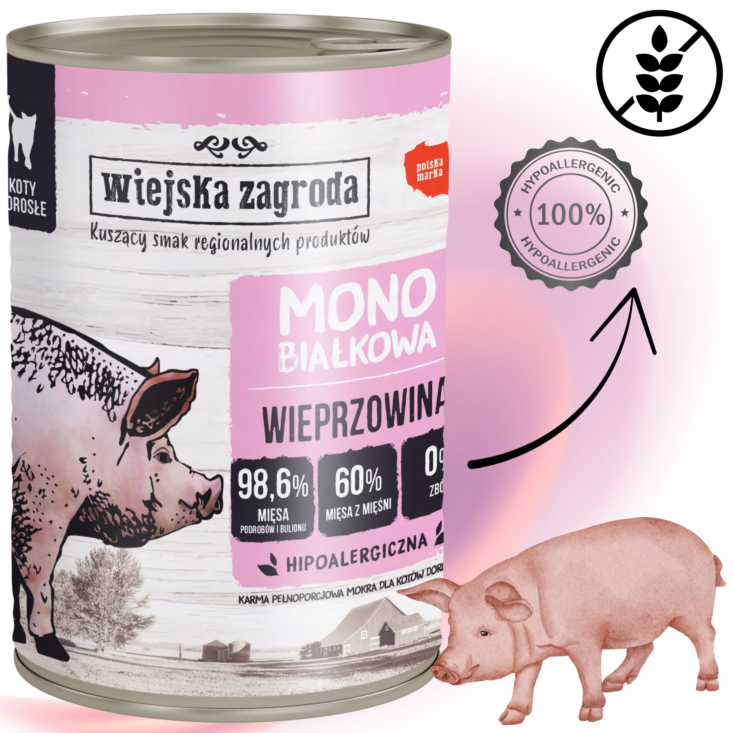 Karma dla kota Wiejska Zagroda Monobiałkowa Wieprzowina 400g hipoalergiczna