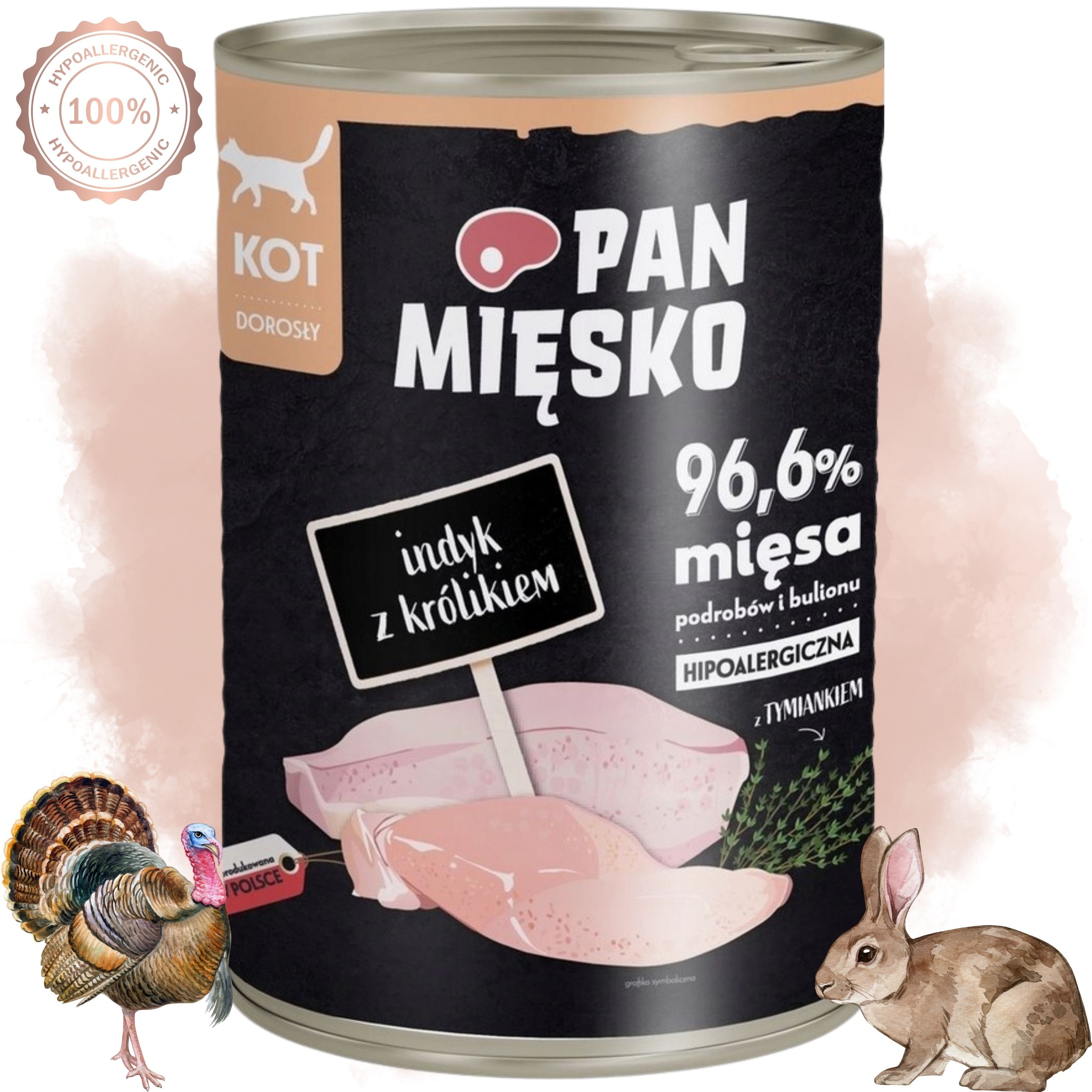 Karma mokra dla kota Indyk królik Pan Mięsko Hipoalergiczna 400g na alergie