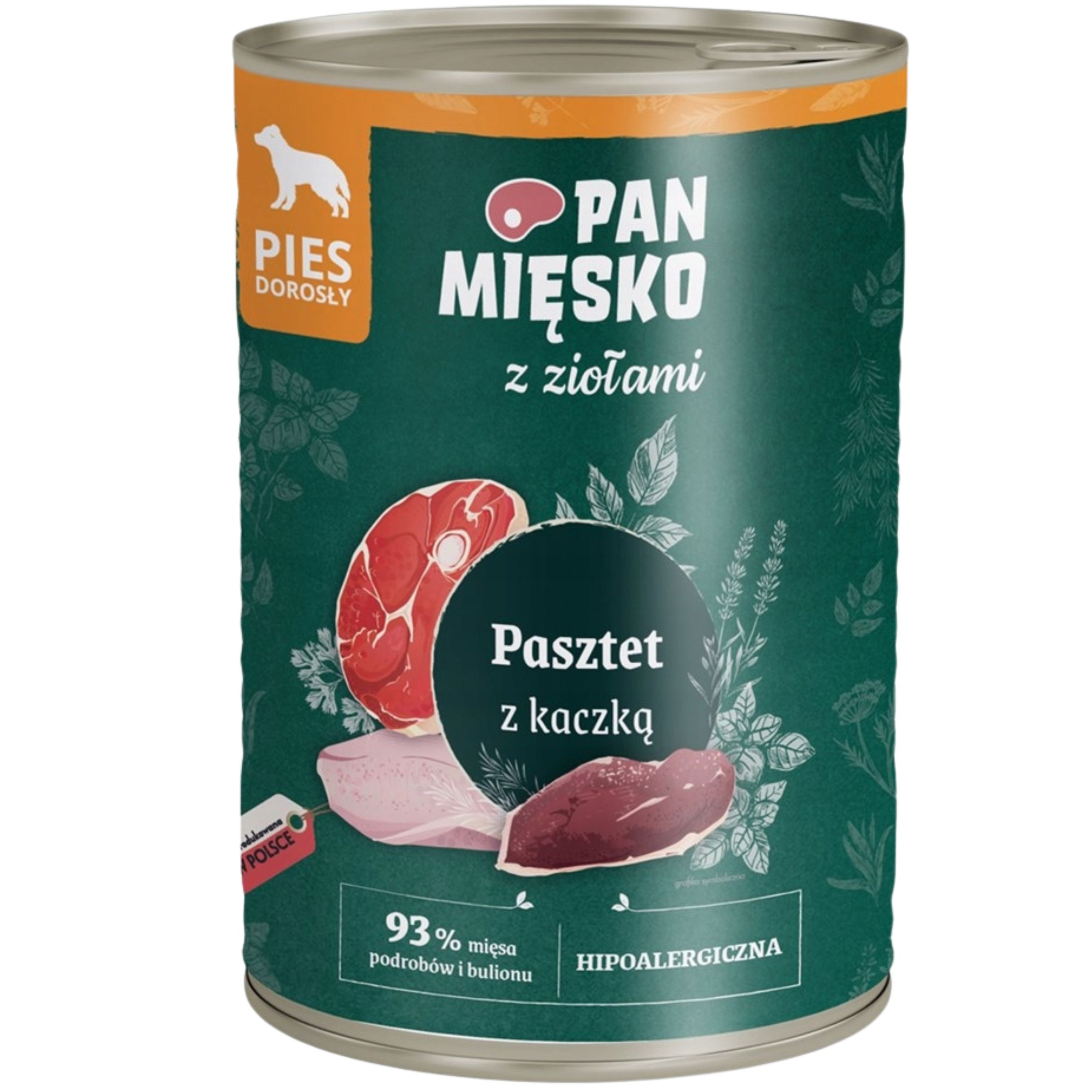 Mokra karma dla psa Pasztet z kaczką ziołami Pan Mięsko Hipoalergiczna 400g