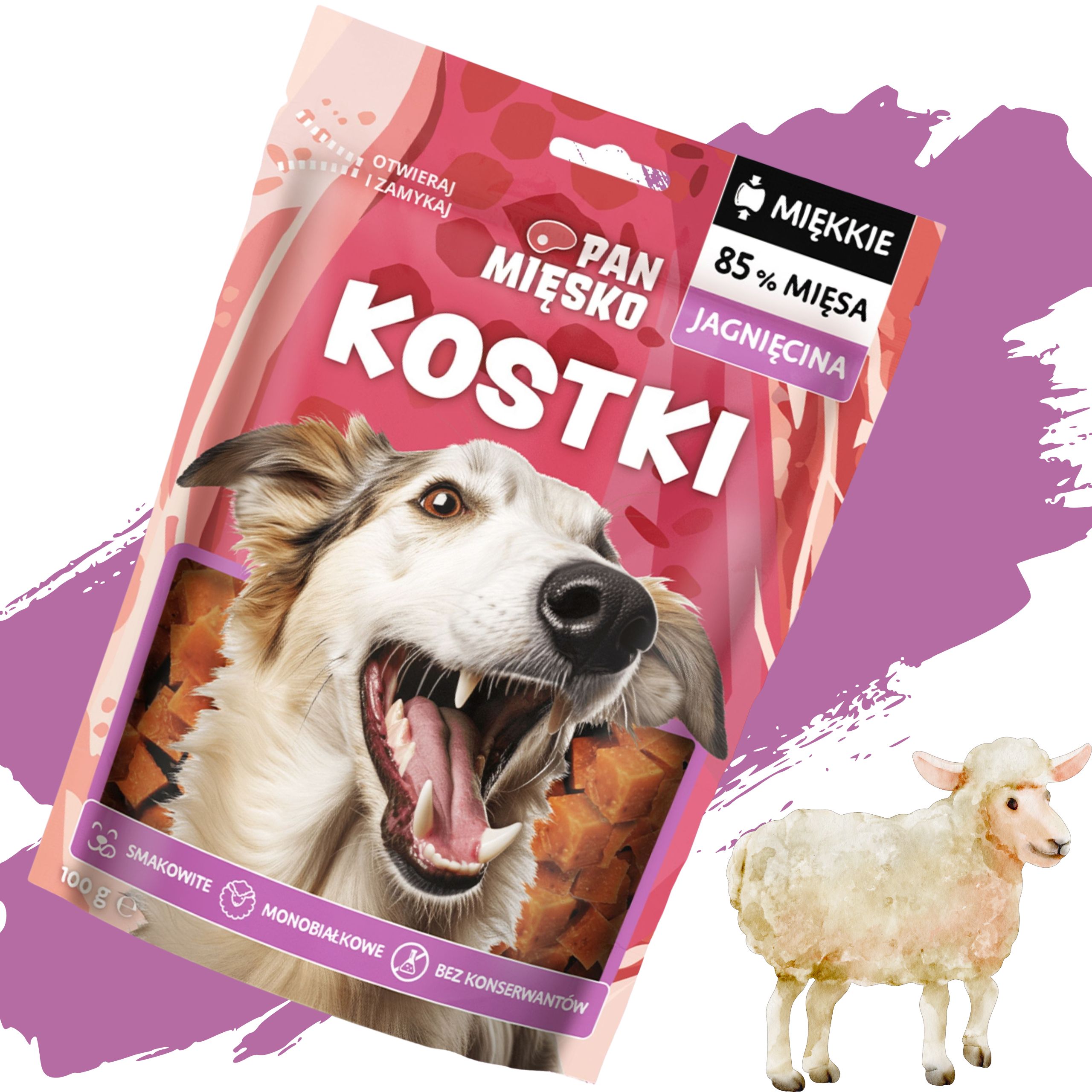 Przysmaki dla psa Pan Mięsko Kostki Jagnięcina 100g monobiałkowe smakołyki