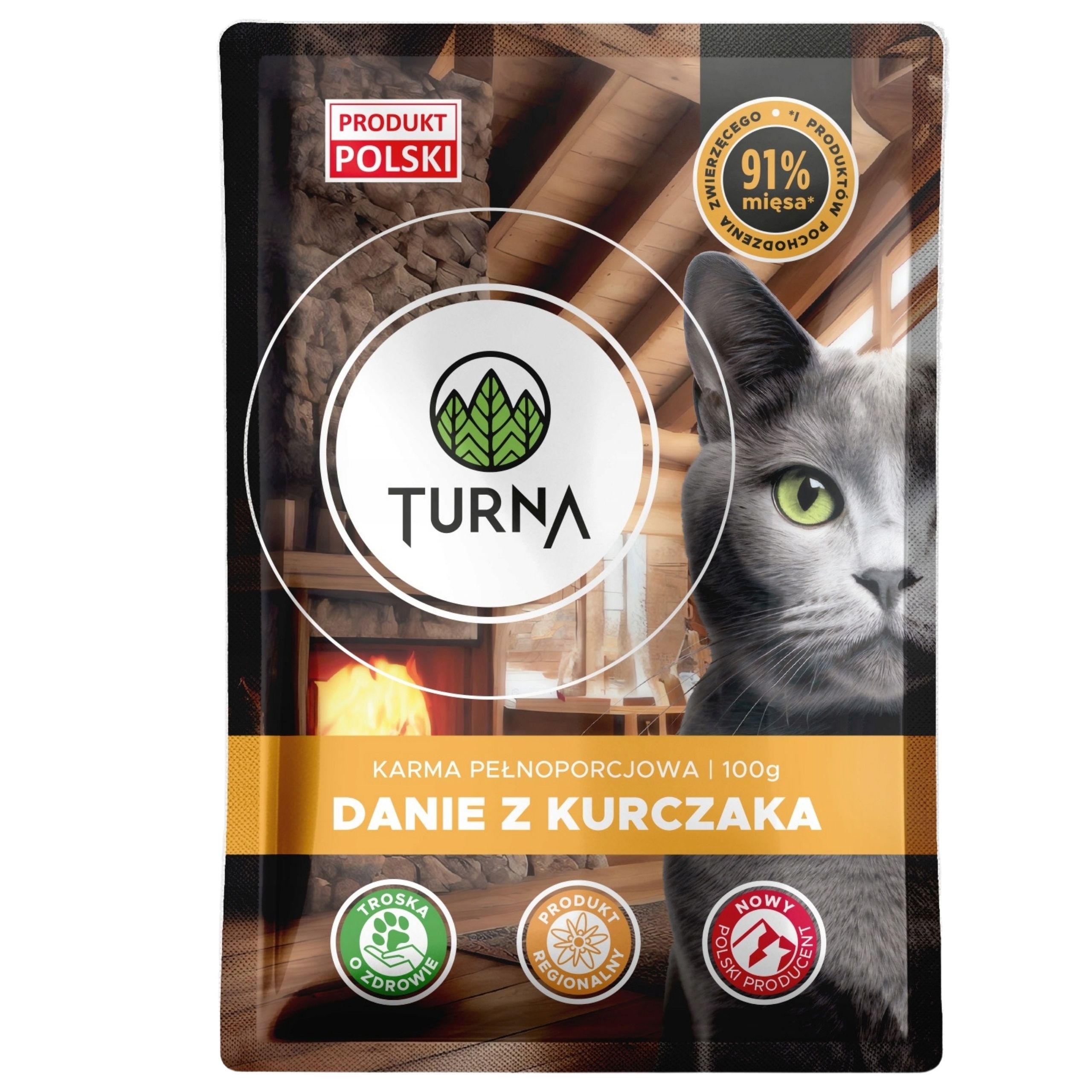 Karma mokra dla kota TURNA Cats danie z kurczaka 100g bez zbóż 91% mięsa