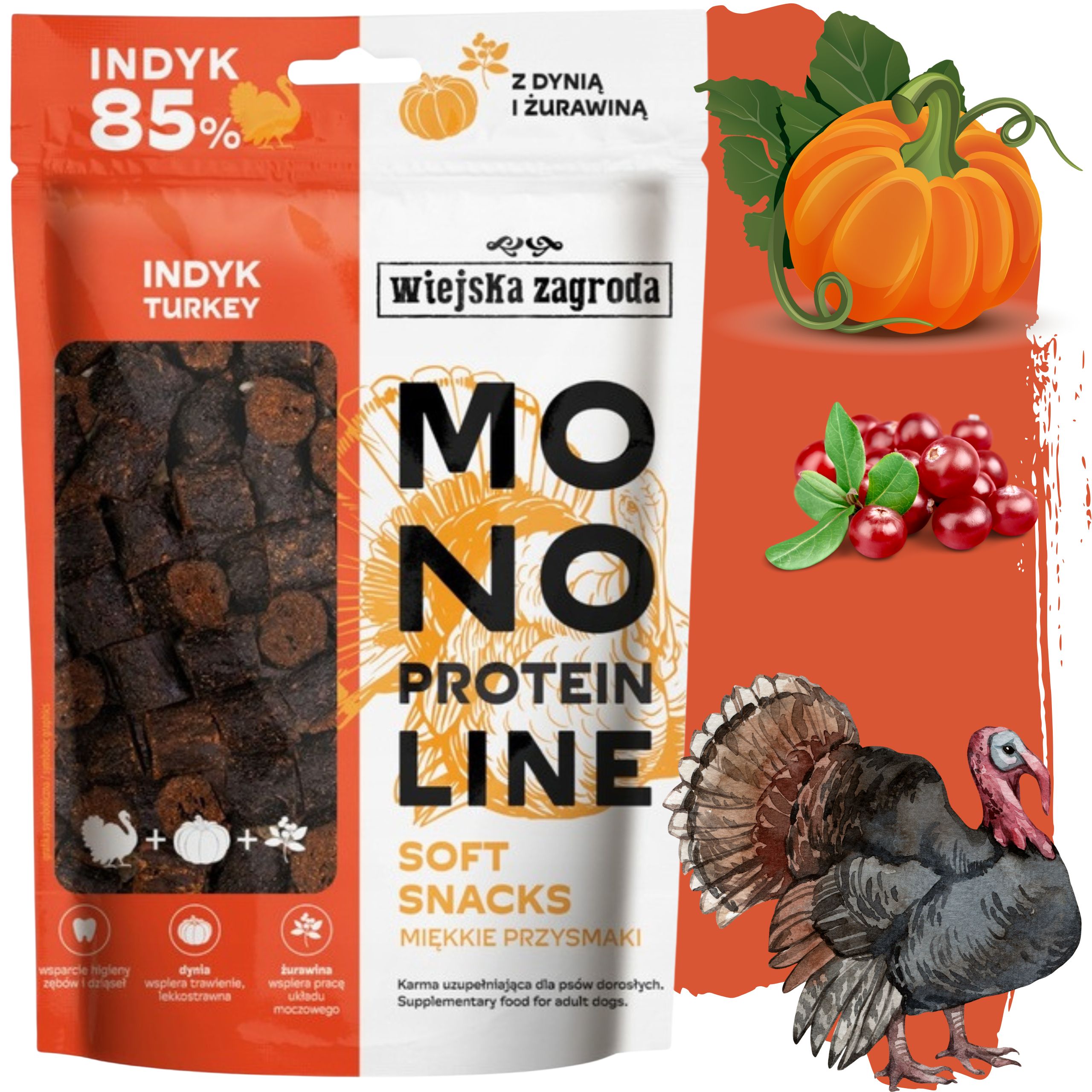 Przysmaki dla psa Indyk Monoproteinowe miękkie smaczki Wiejska Zagroda 115g