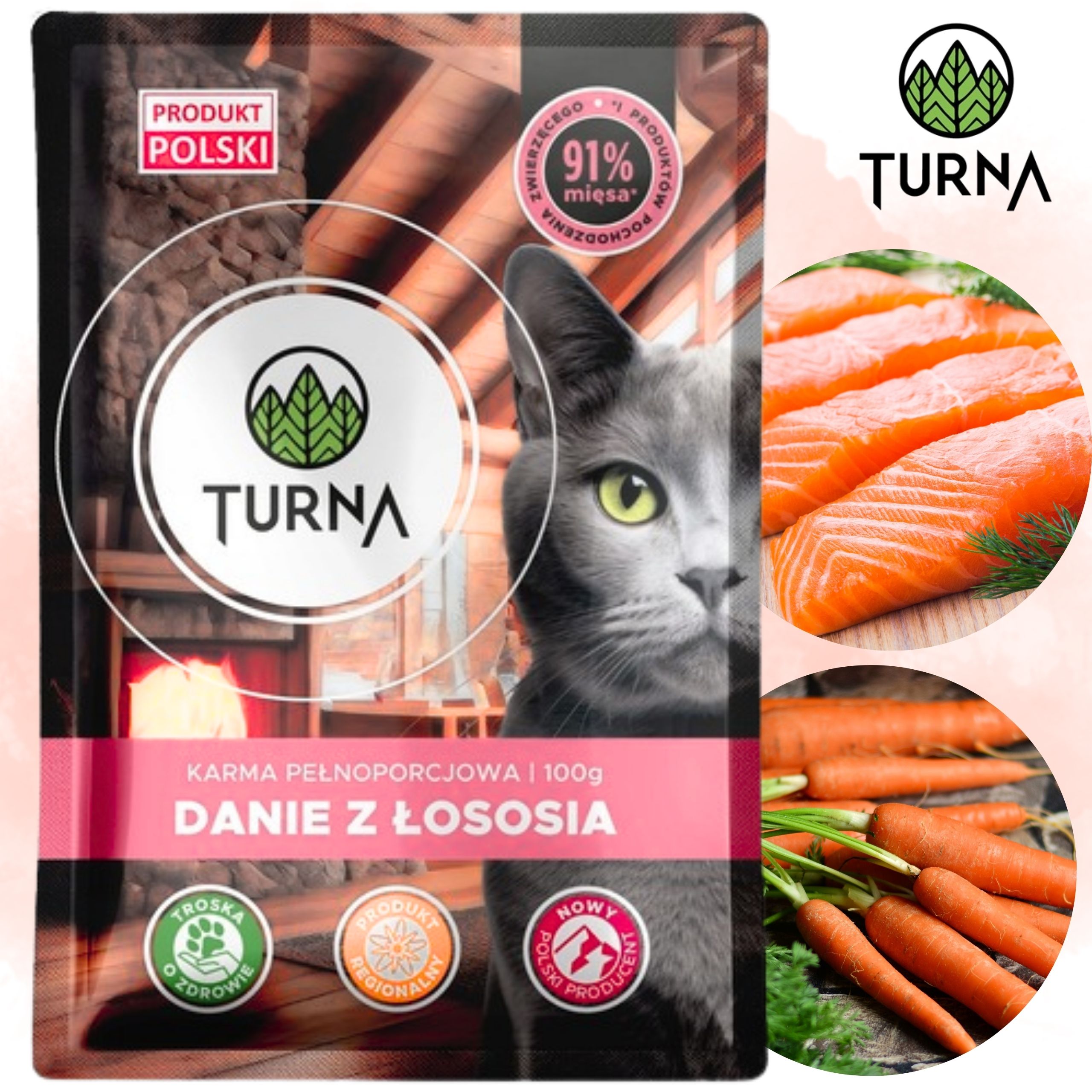 Karma mokra dla kota z łososiem TURNA Cats 100g saszetka bez zbóż naturalna