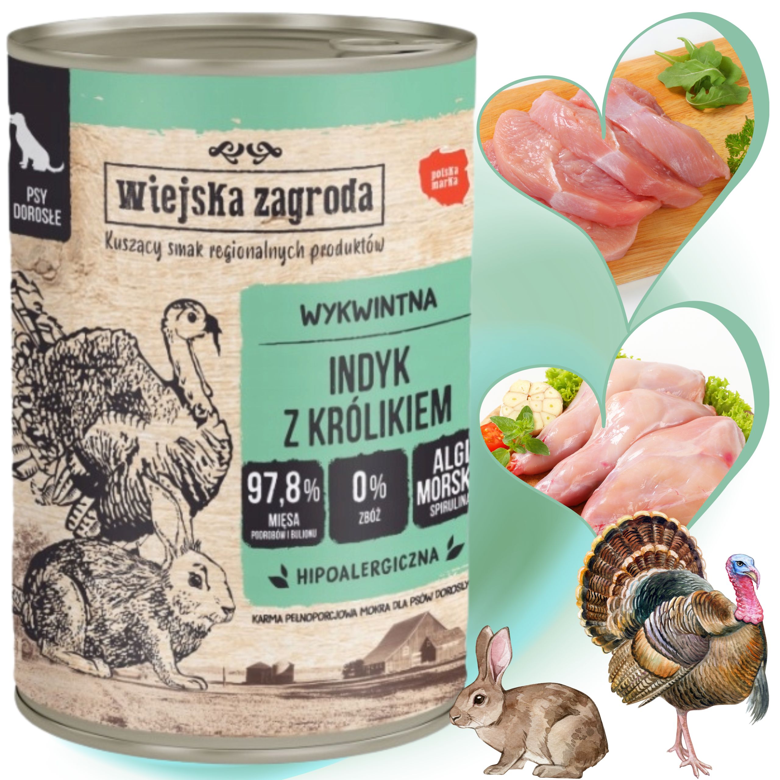 Karma dla psa Indyk królik 400g Wiejska Zagroda hipoalergiczna bez zbóż