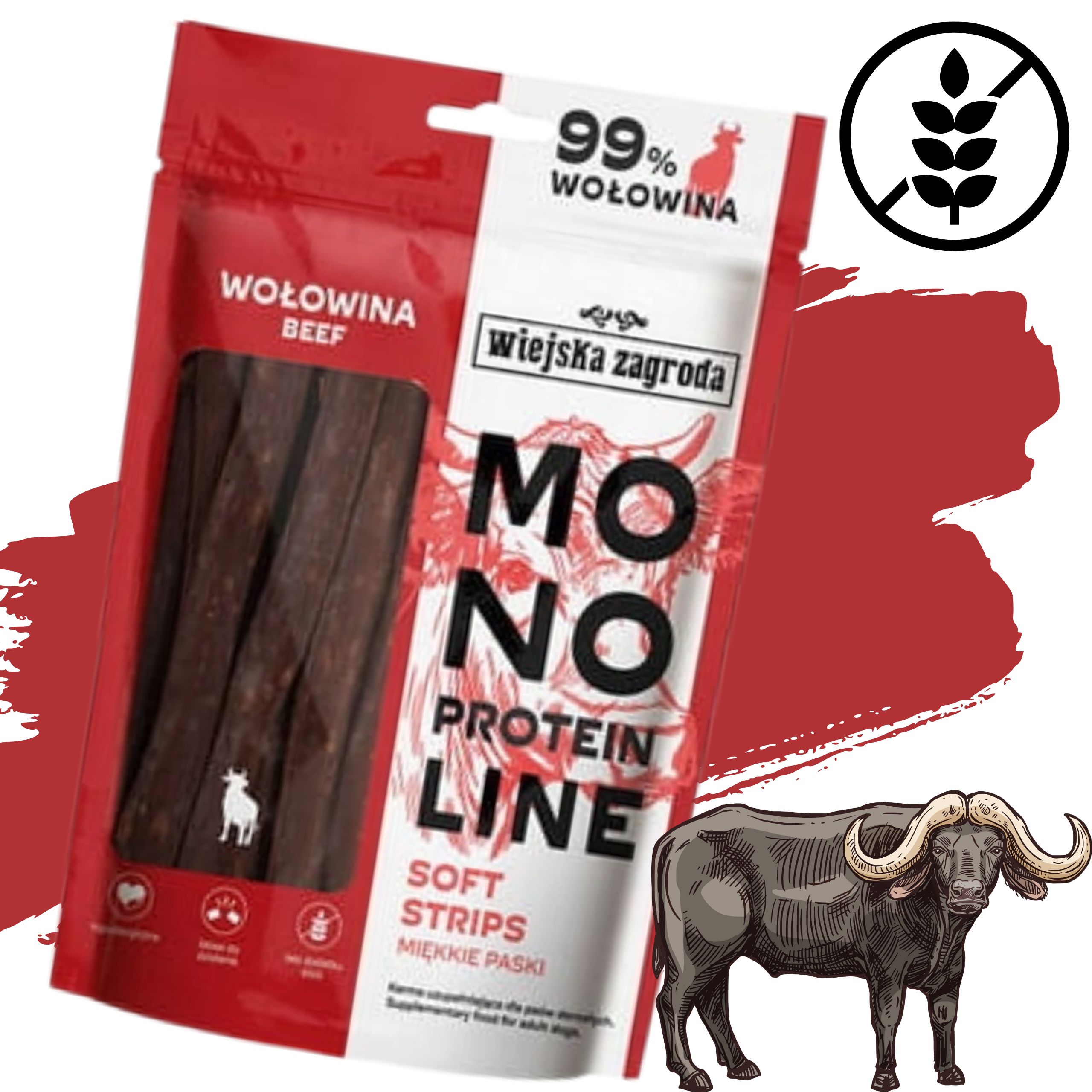 Przysmak dla psa Wołowina Monoproteinowe miękkie paski Wiejska Zagroda 100g