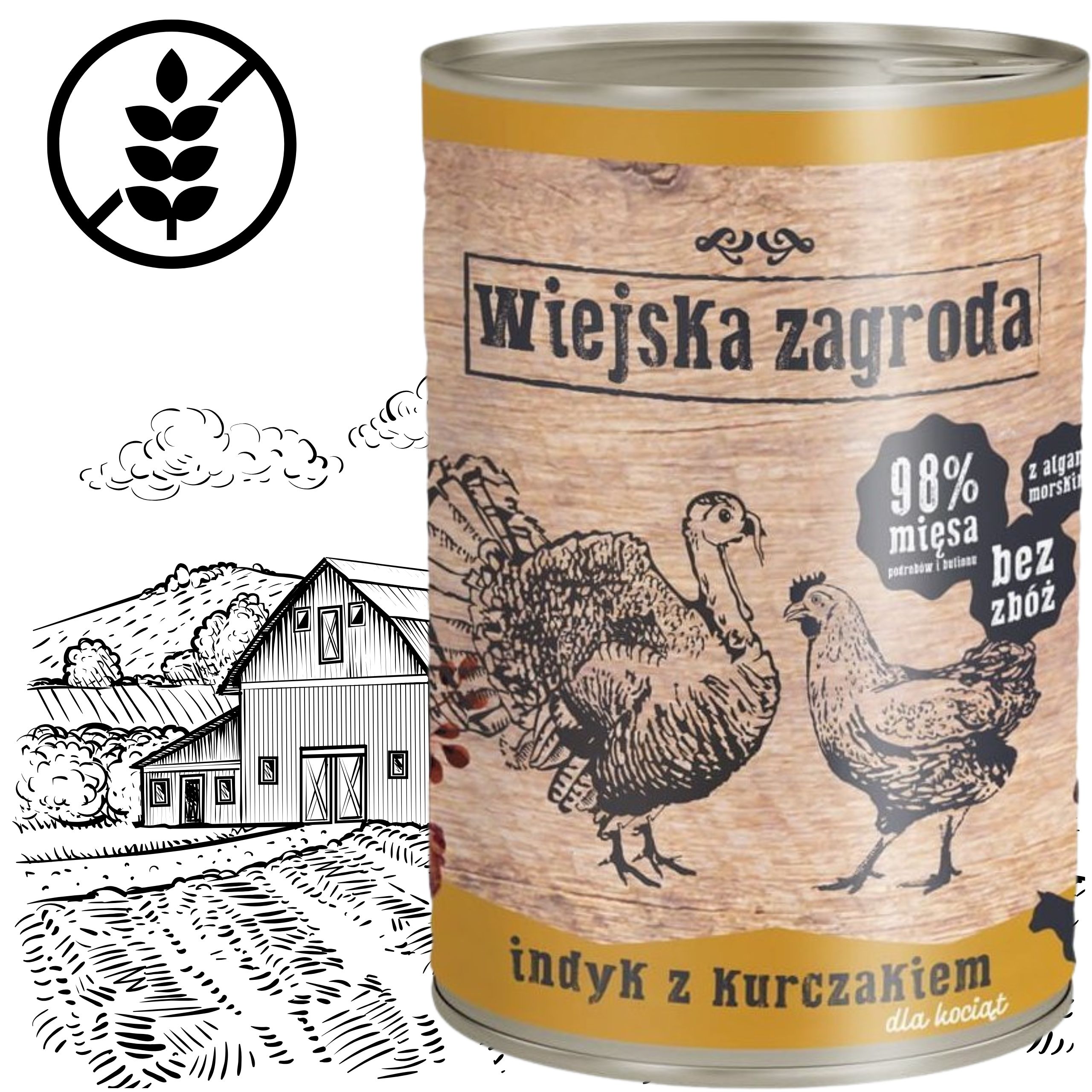 Karma mokra dla kota Indyk z kurczakiem 400g kotek Wiejska Zagroda bez zbóż