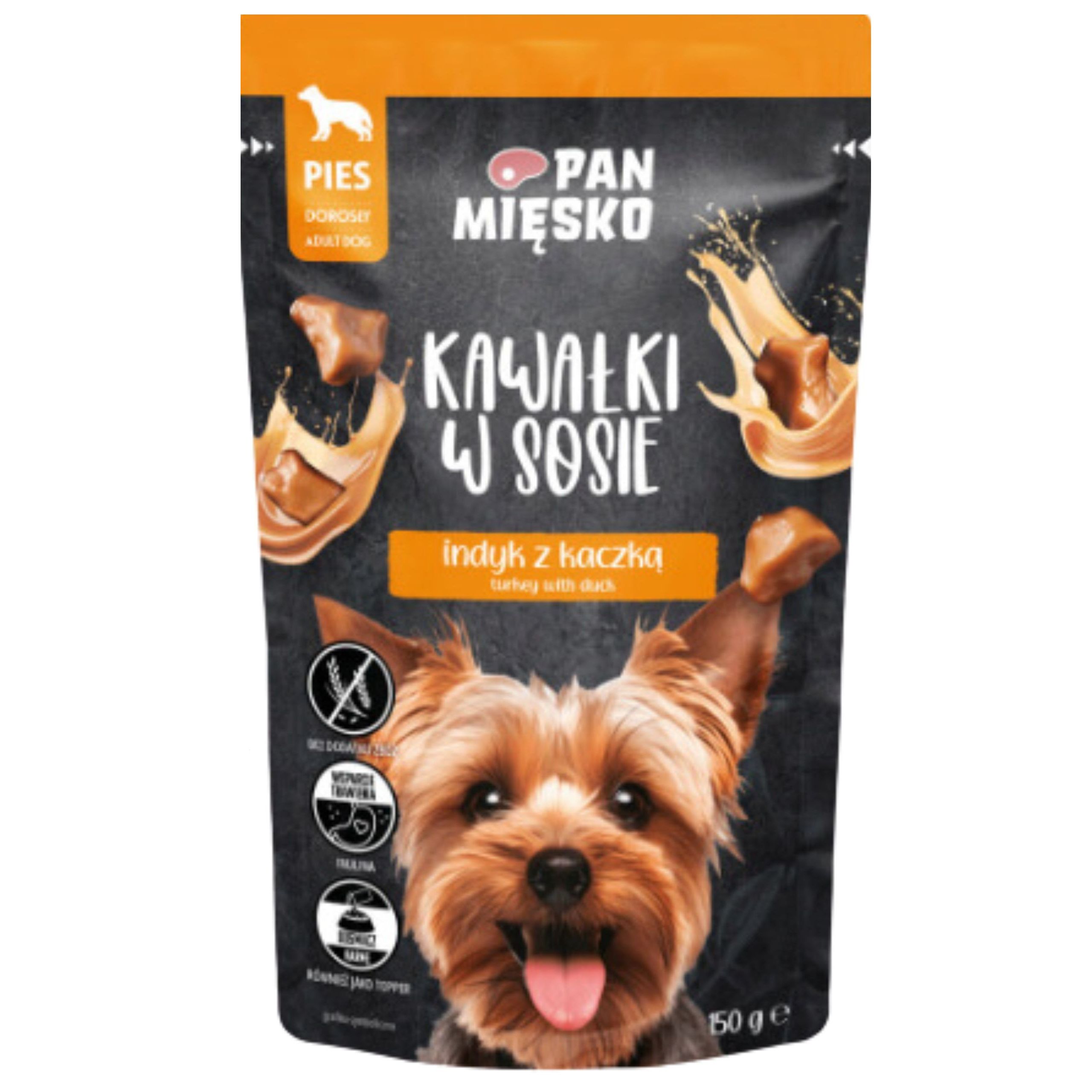 Mokra karma dla psa Kawałki w sosie Indyk z kaczką Pan Mięsko 150g bez zbóż