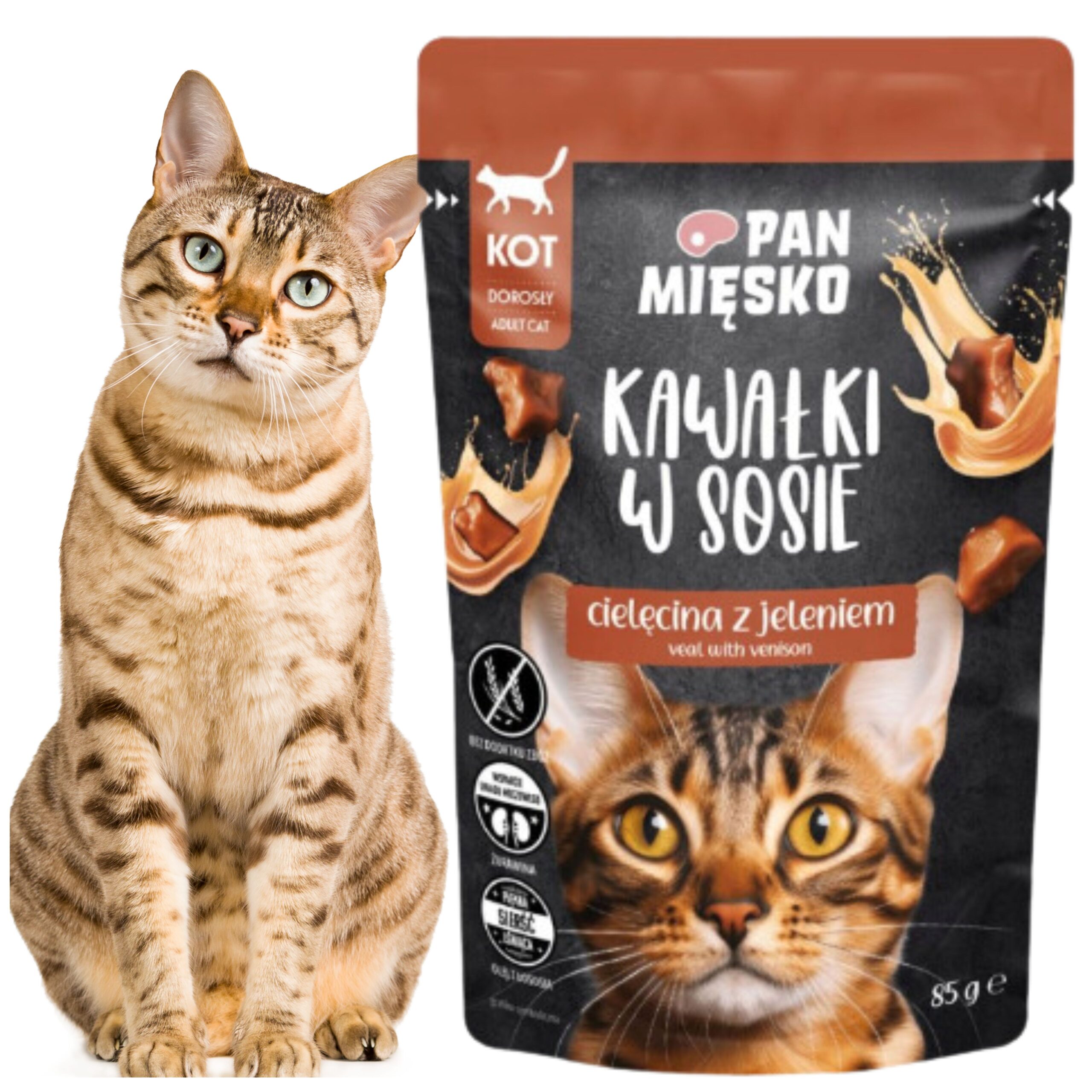 Karma mokra dla kota Kawałki mięsa Cielęcina Jeleń Pan Mięsko 85g bez zbóż
