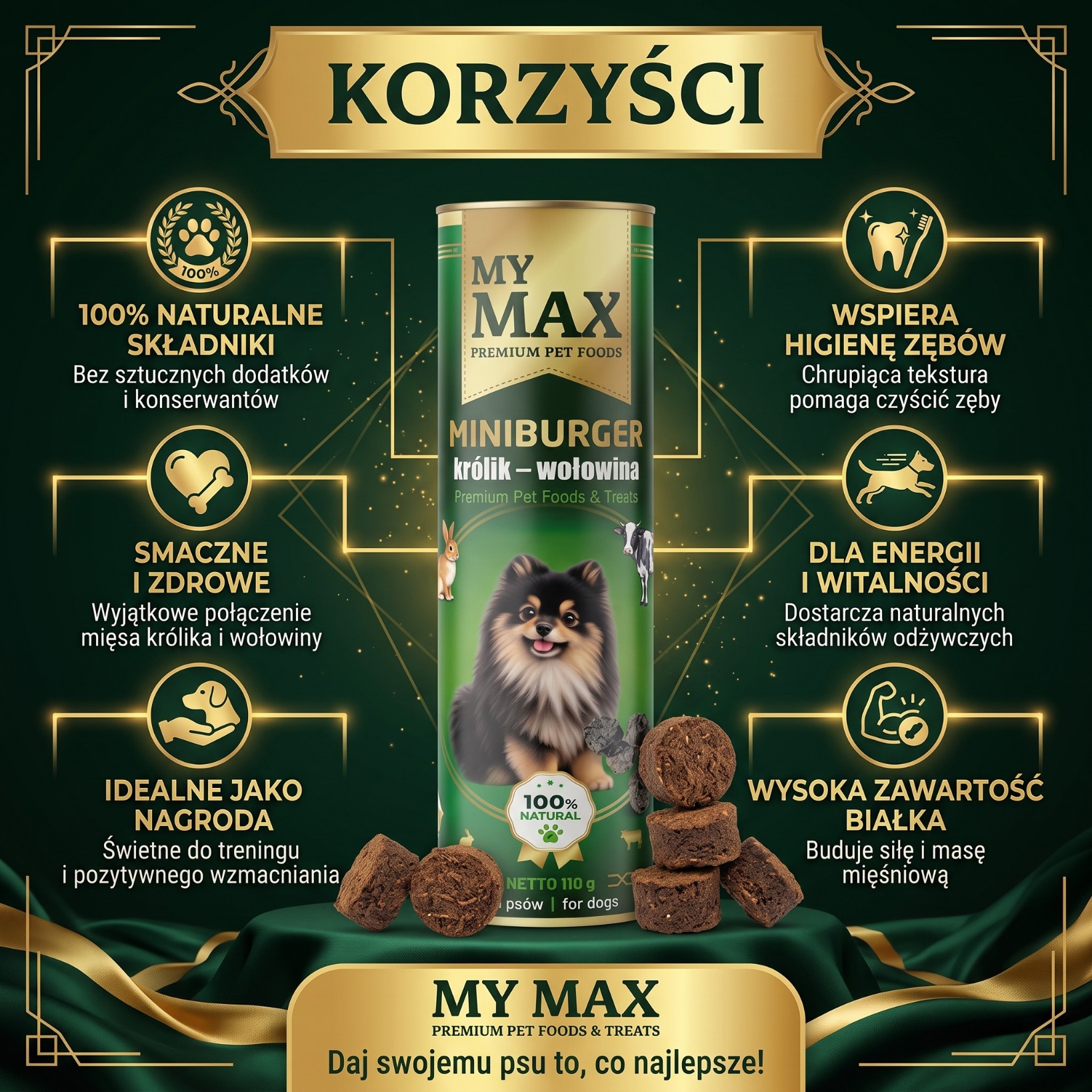 Przysmaki dla psów My Max Mini burger królik wołowina 100g miękkie smaczki