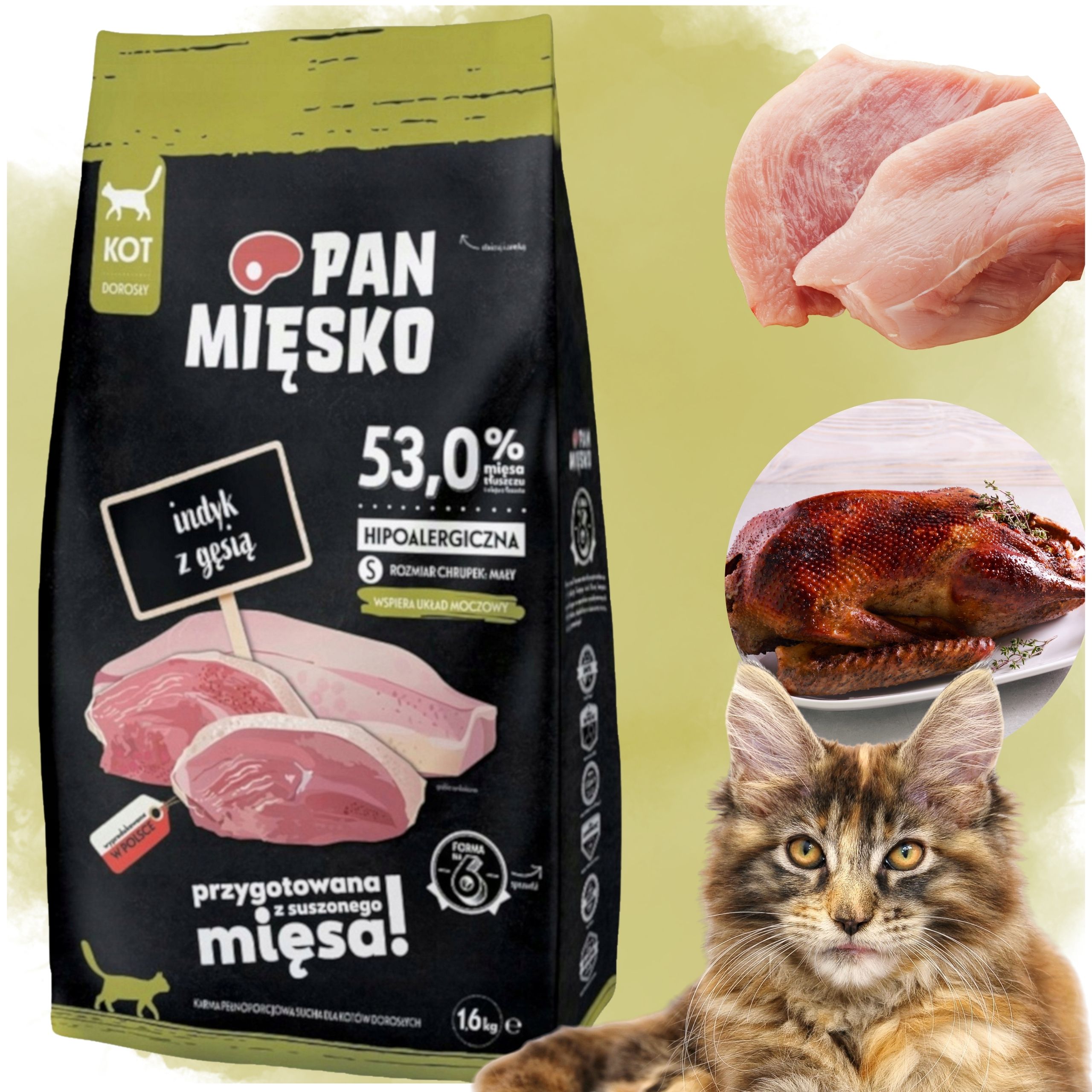 Sucha karma dla kota Indyk gęsina Pan Mięsko hipoalergiczna chrupki S 1.6kg