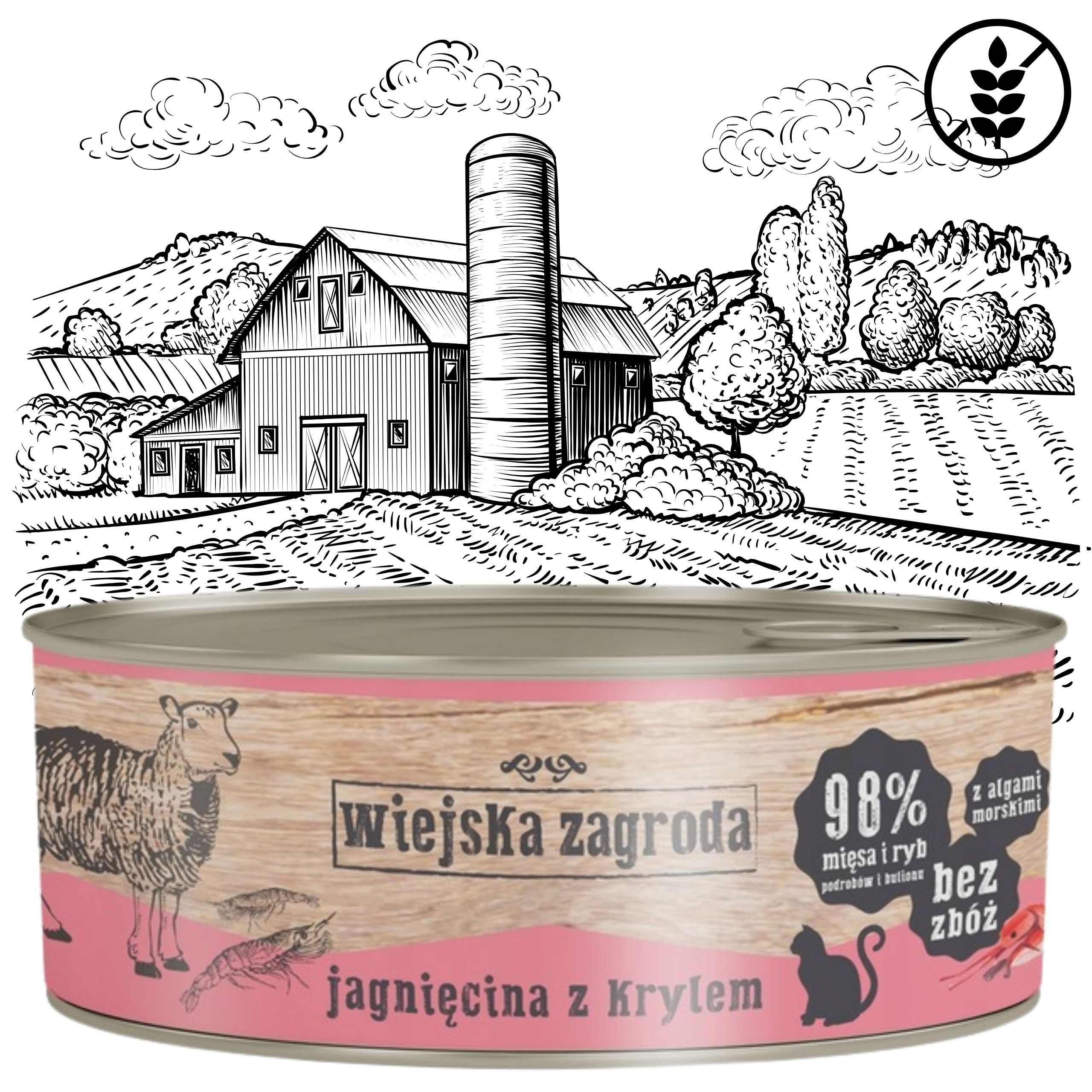 Karma mokra dla kota Jagnięcina z krylem 85g Wiejska Zagroda bez zbóż