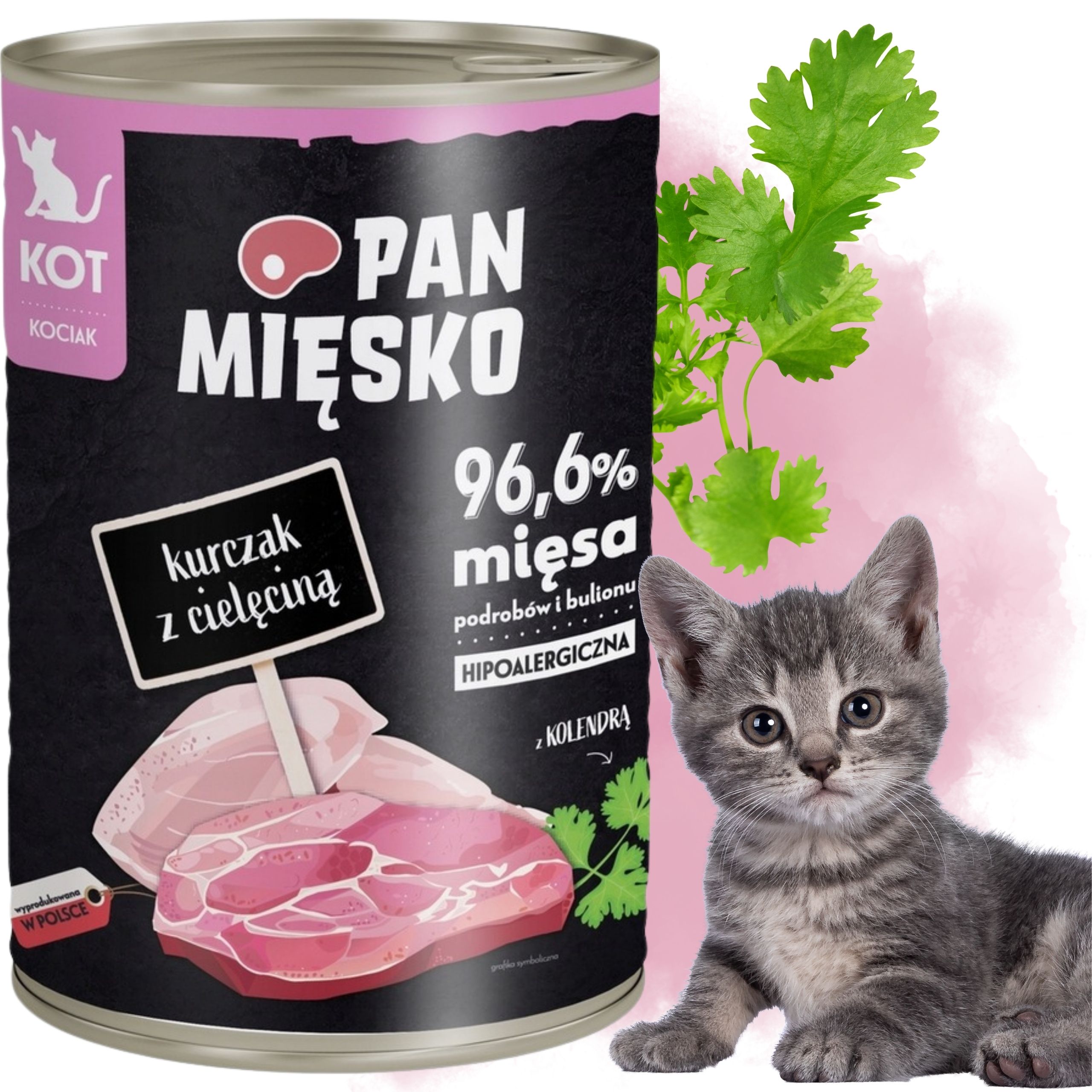 Karma mokra dla kota Kurczak cielęcina Pan Mięsko Hipoalergiczna 400g kotek