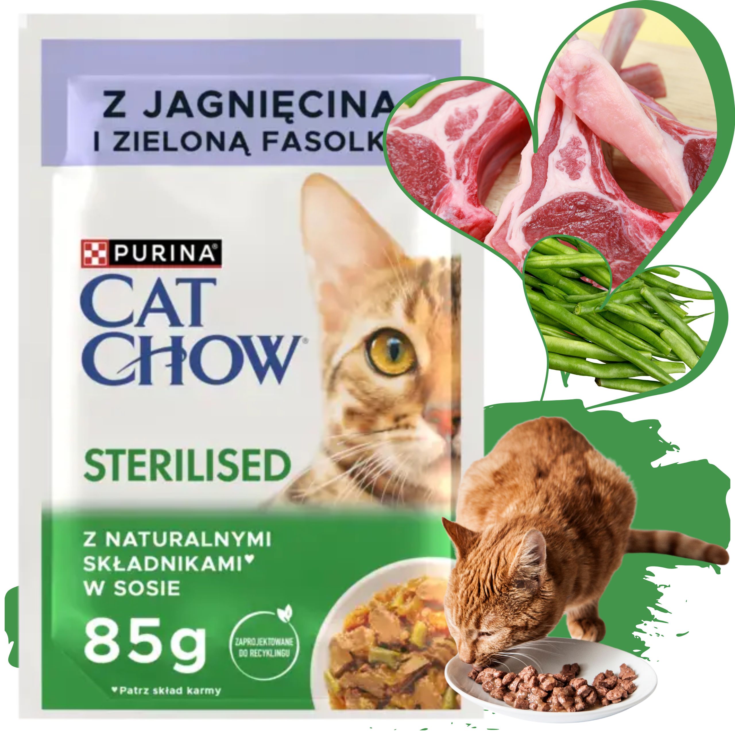KARMA MOKRA DLA KOTÓW STERYLIZOWANYCH CAT CHOW JAGNIĘCINA Z FASOLĄ 85 g