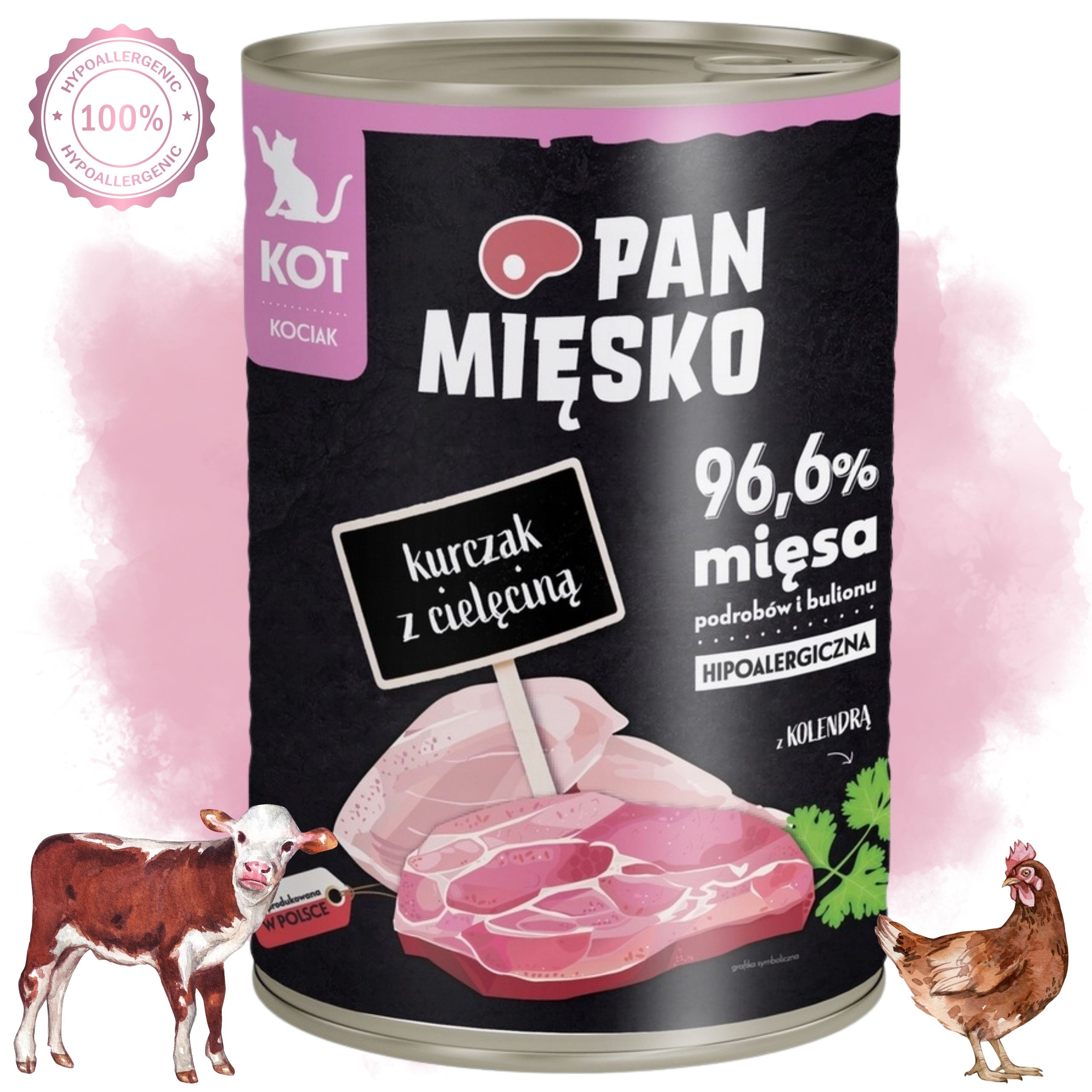 Karma mokra dla kota Kurczak cielęcina Pan Mięsko Hipoalergiczna 400g kotek