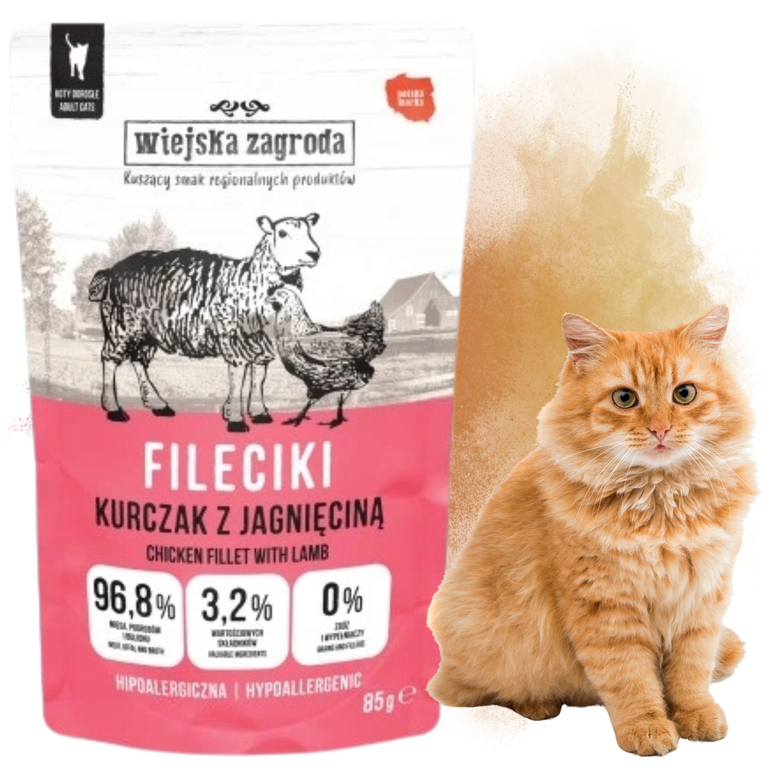 Karma mokra dla kota Fileciki Kurczak z  Jagnięciną 85g Wiejska Zagroda