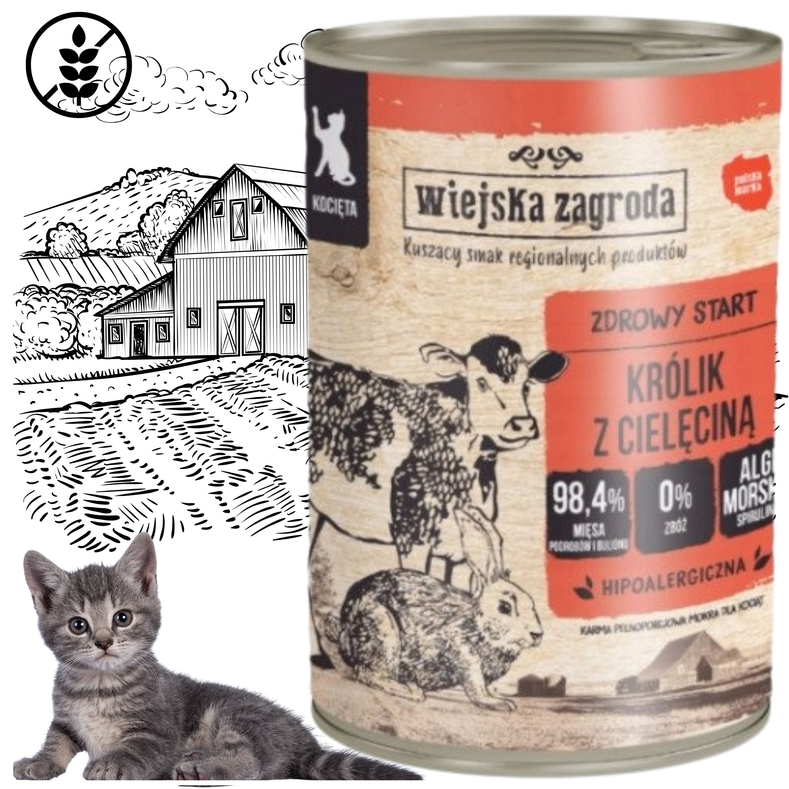 Karma mokra dla kota Królik cielęcina 400g Wiejska Zagroda kociak bez zbóż