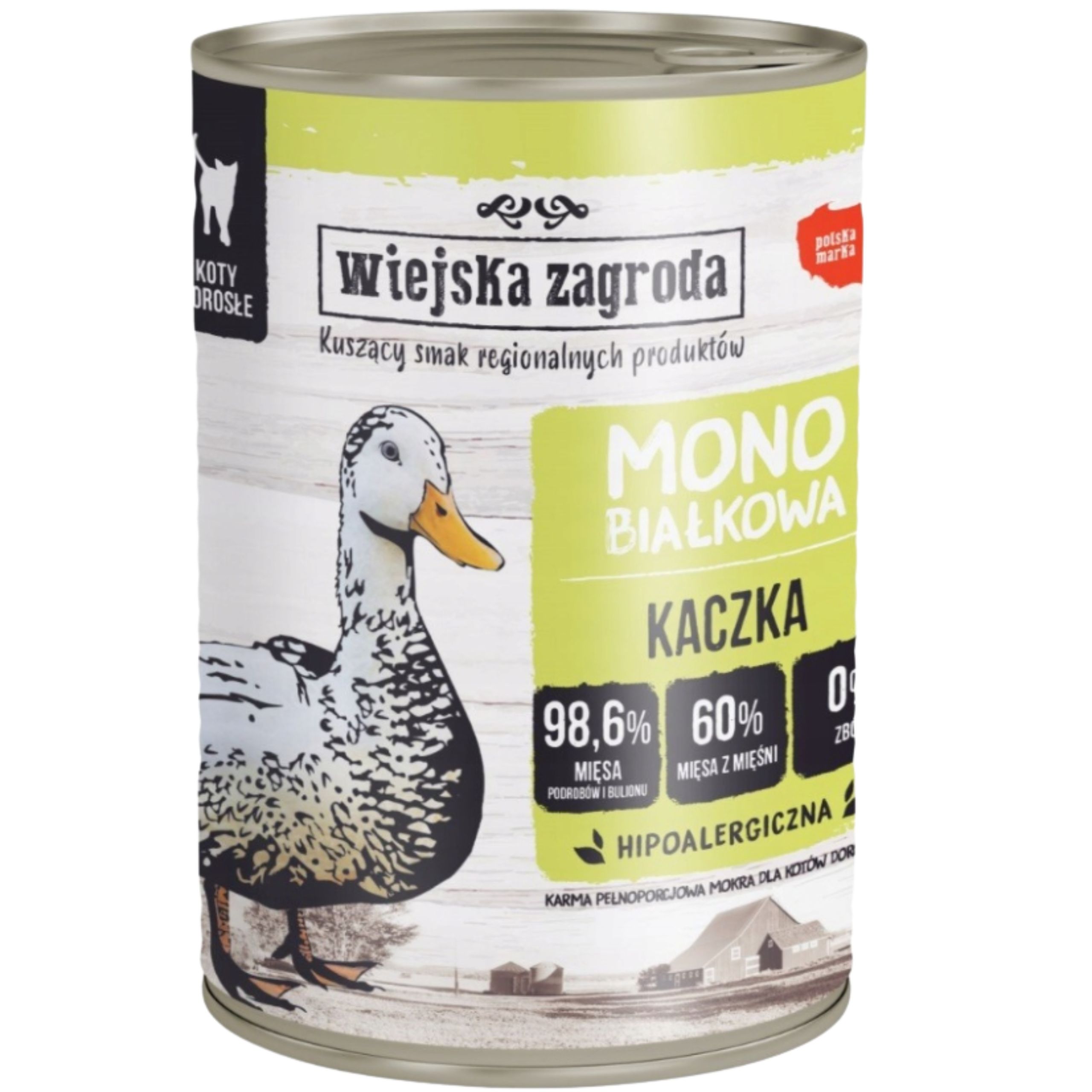 Karma mokra dla kota Monobiałkowa Kaczka 400g Wiejska Zagroda na alergię