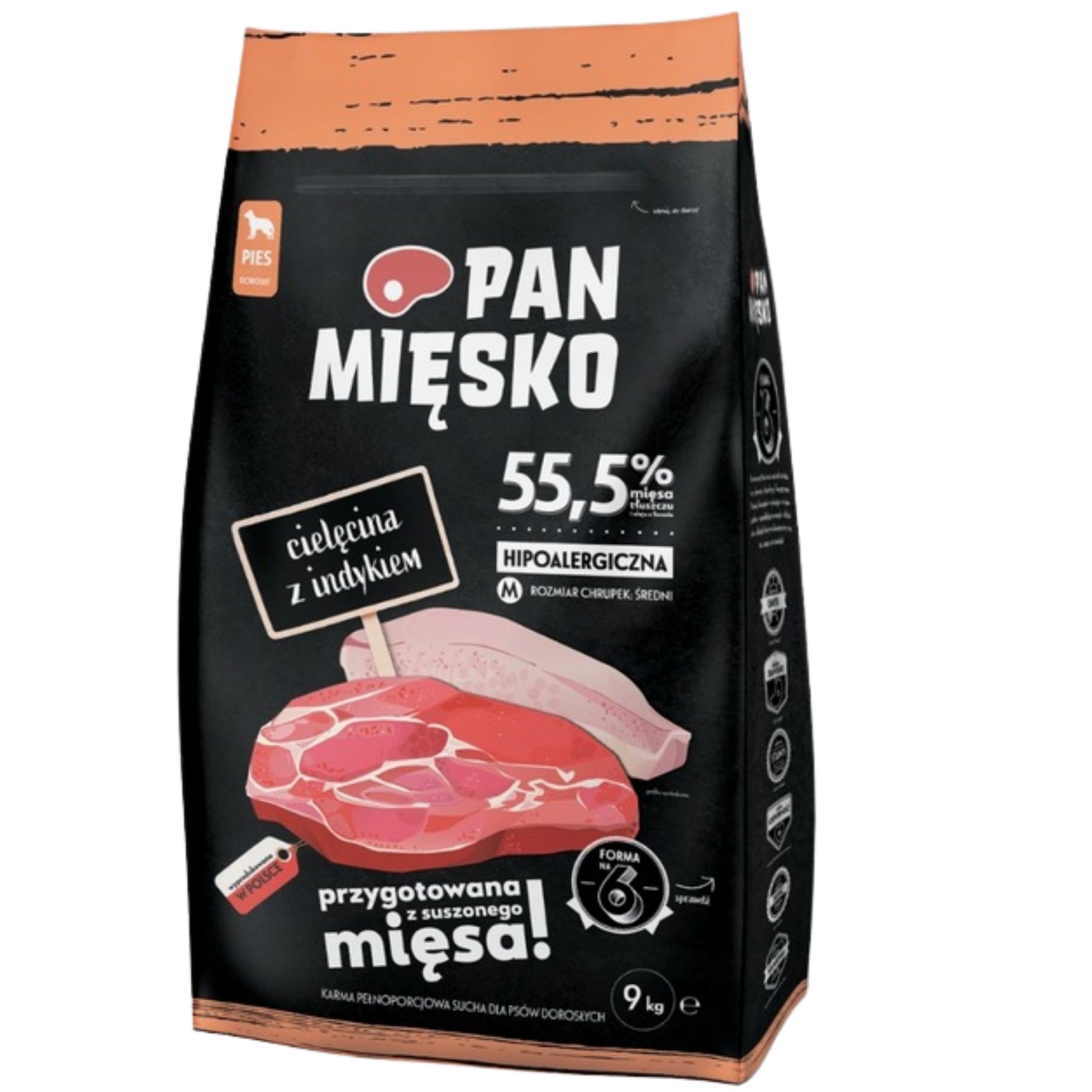 Sucha karma dla psa Cielęcina z indykiem Pan Mięsko hipoalergiczna M 9 kg