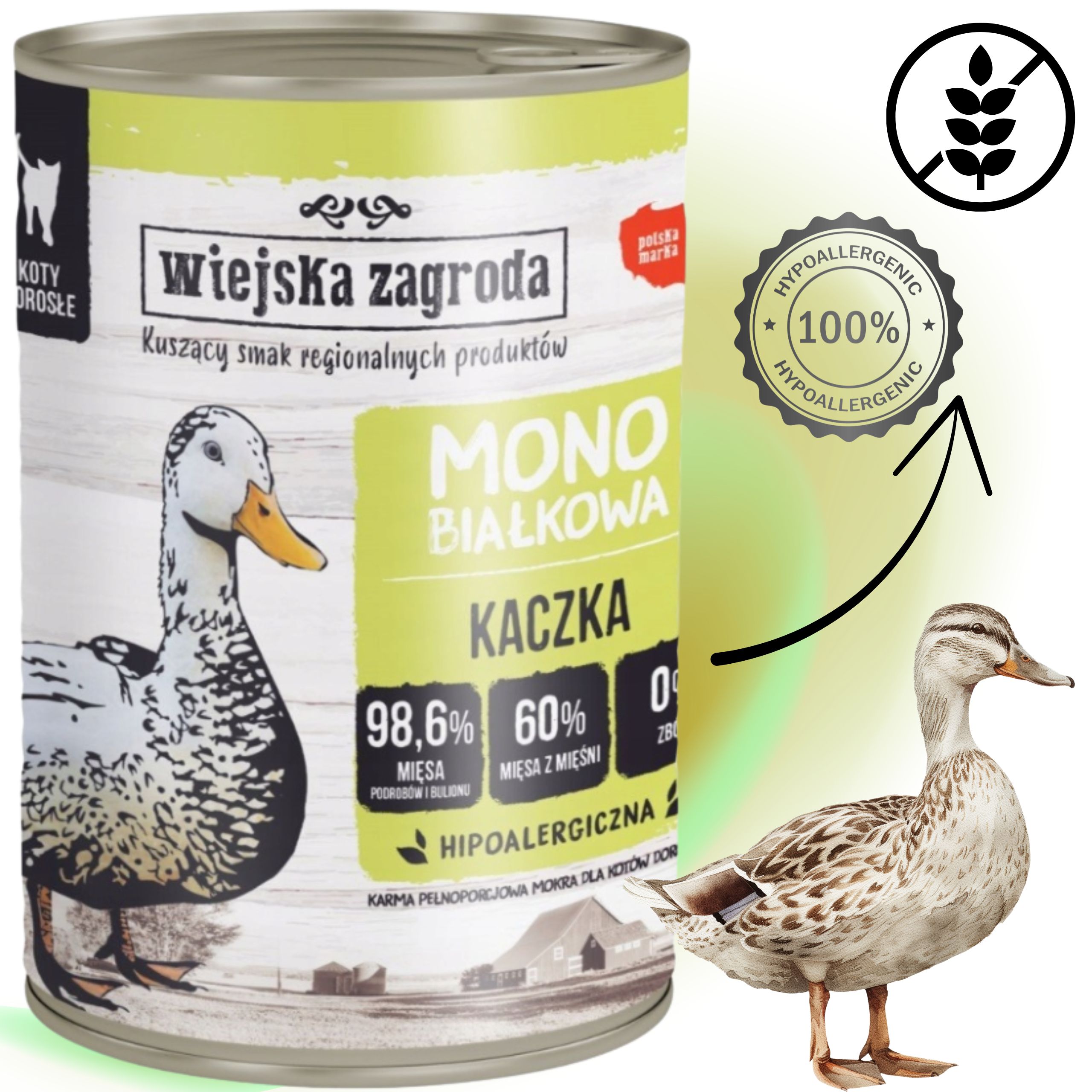 Karma mokra dla kota Monobiałkowa Kaczka 400g Wiejska Zagroda na alergię