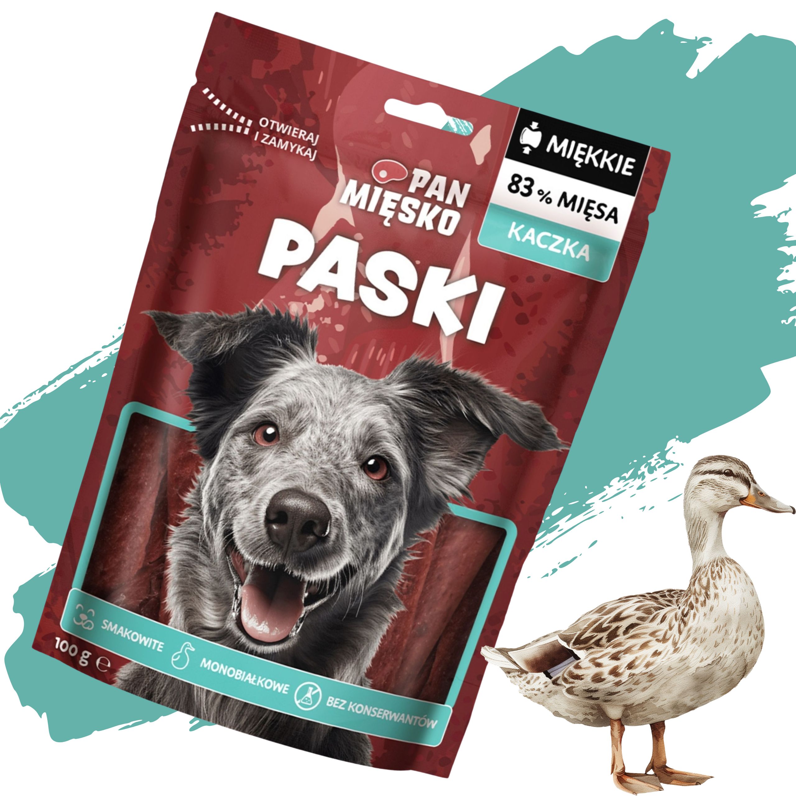 Przysmaki dla psa Paski Kaczka Pan Mięsko 100g monobiałkowe smakołyki psów