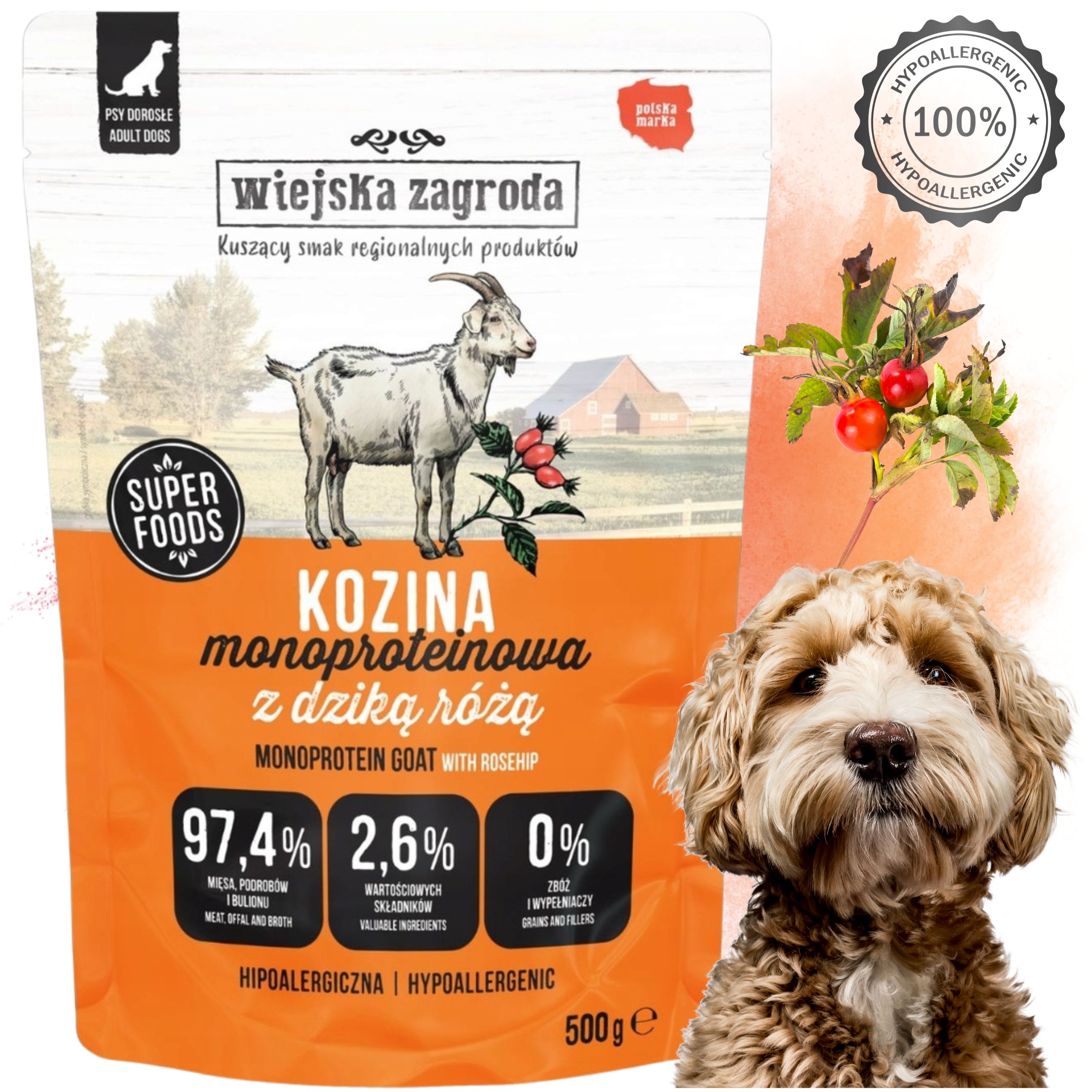 MOKRA KARMA DLA PSA Wiejska Zagroda Monobiałkowa Kozina 500g HIPOALERGICZNA