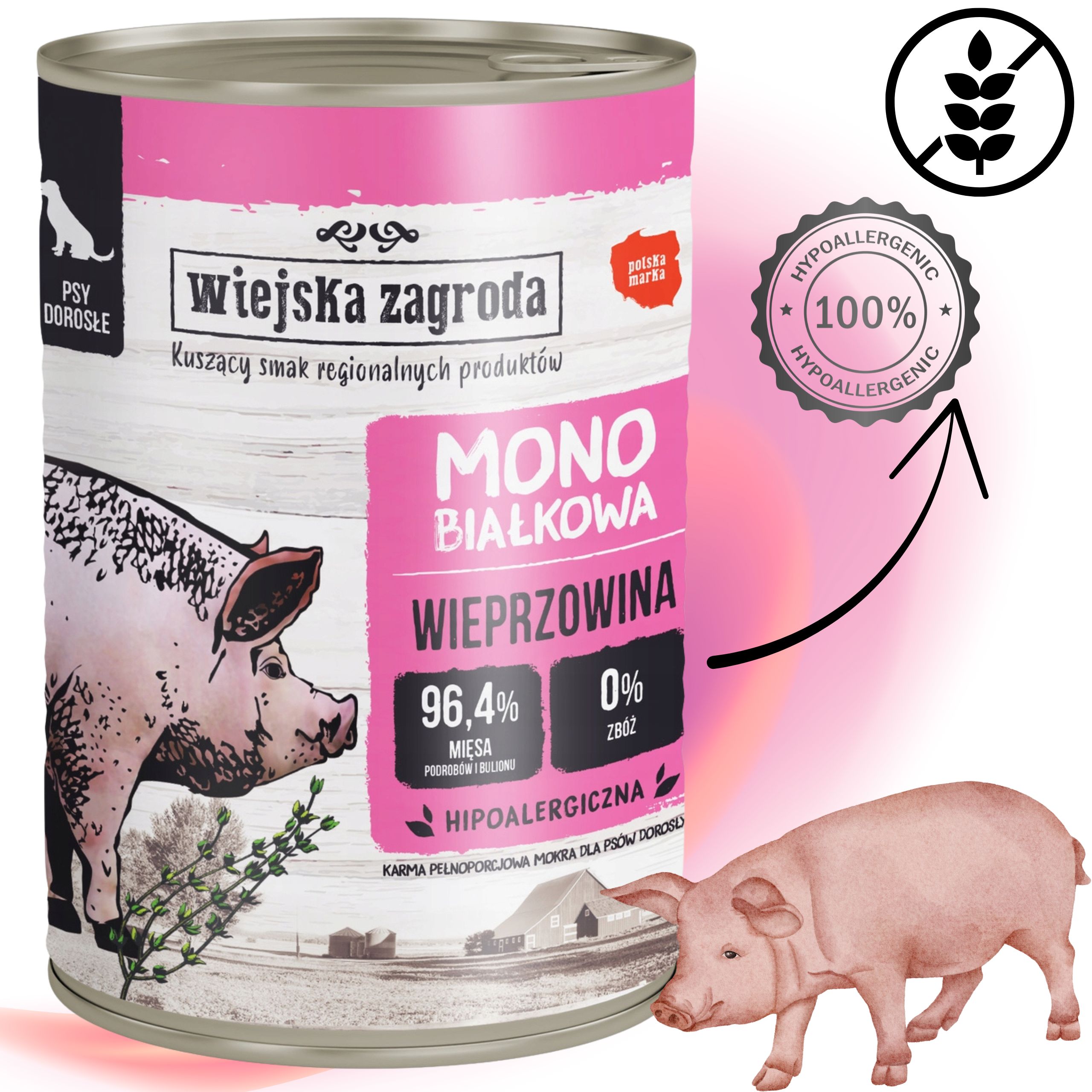 Mokra karma dla psa Wieprzowina 400g Monobiałkowa Wiejska Zagroda bez zbóż