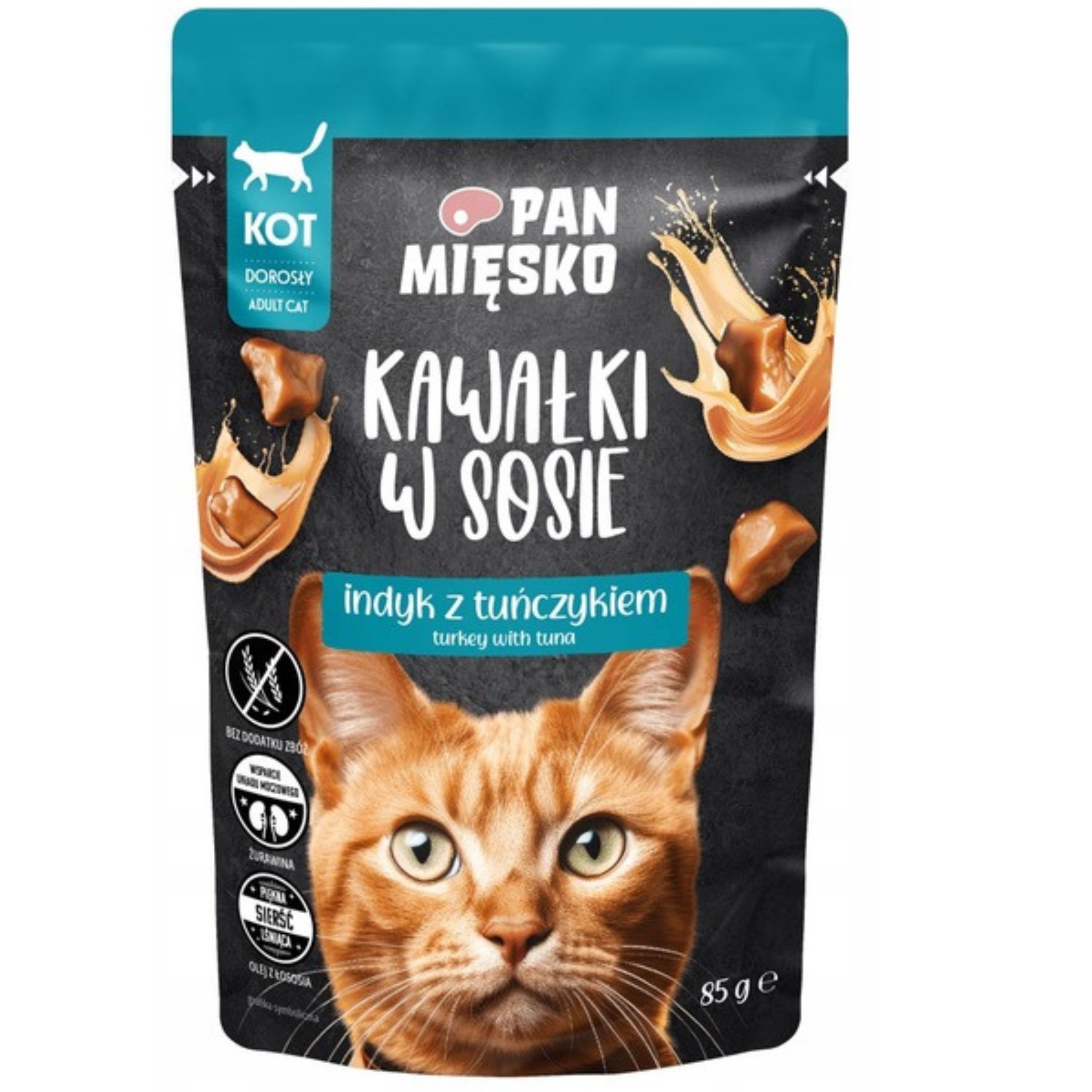 Karma mokra dla kota Kawałki mięsa Indyk tuńczyk Pan Mięsko 85g bezzbożowa