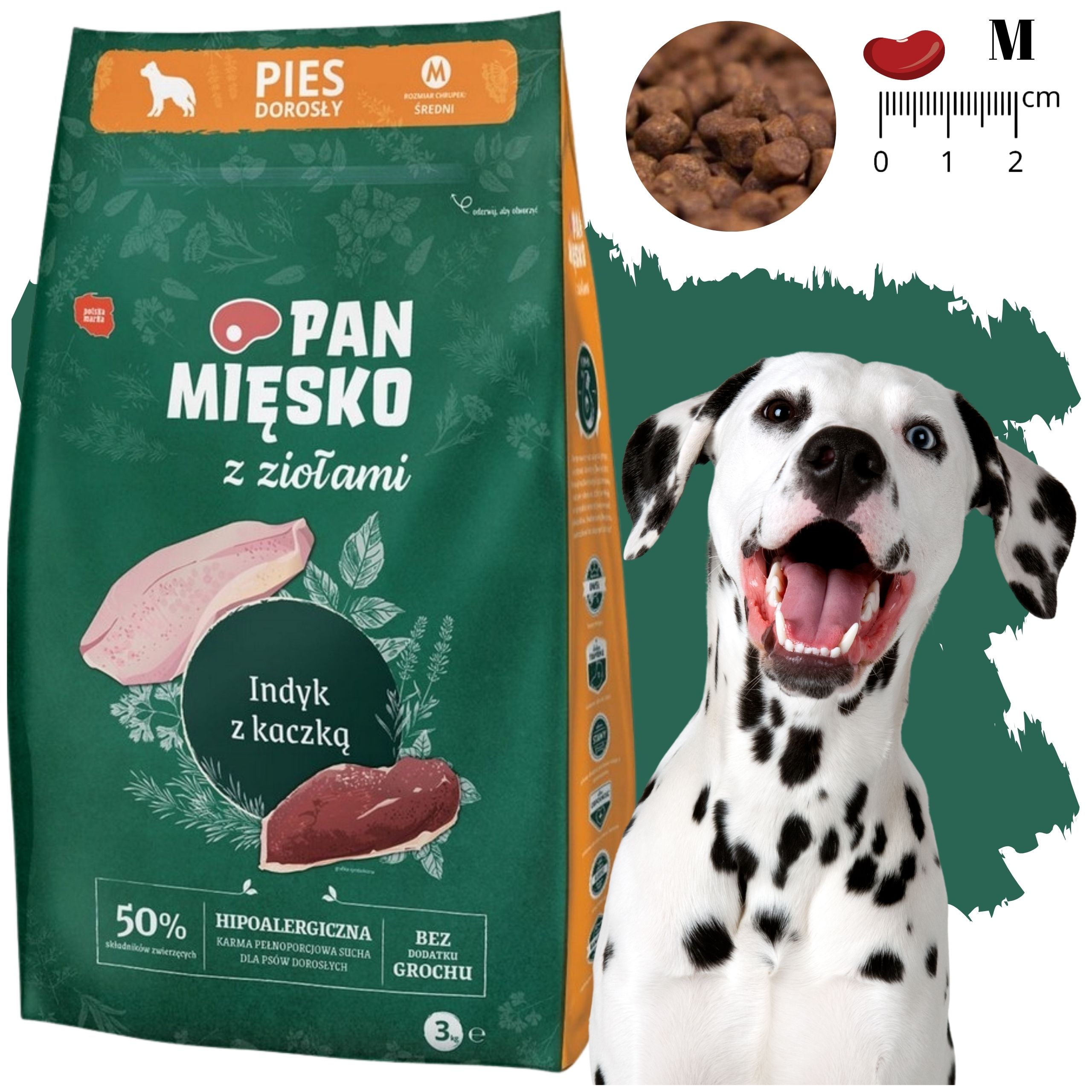 Sucha karma dla psa Indyk kaczka z Ziołami Pan Mięsko hipoalergiczna M 3kg