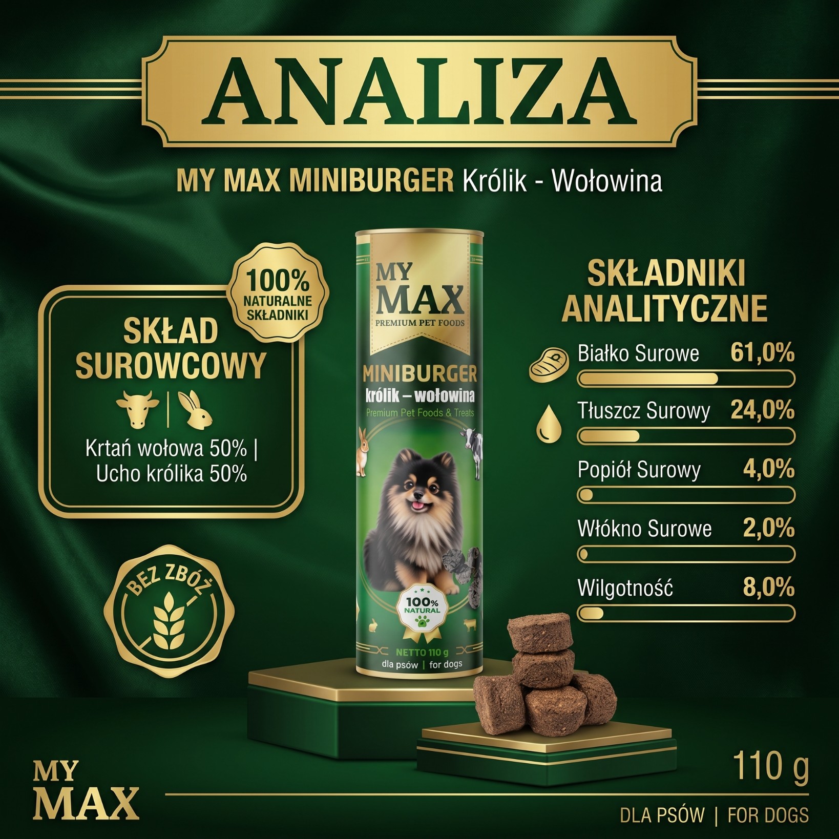 Przysmaki dla psów My Max Mini burger królik wołowina 100g miękkie smaczki