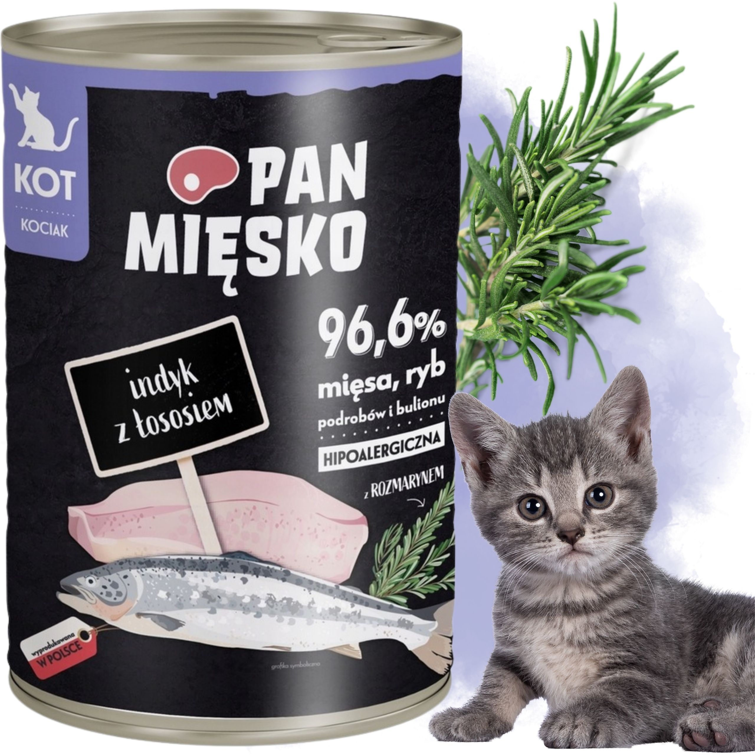 Karma mokra dla kota Indyk z łososiem Pan Mięsko Hipoalergiczna 400g kociak