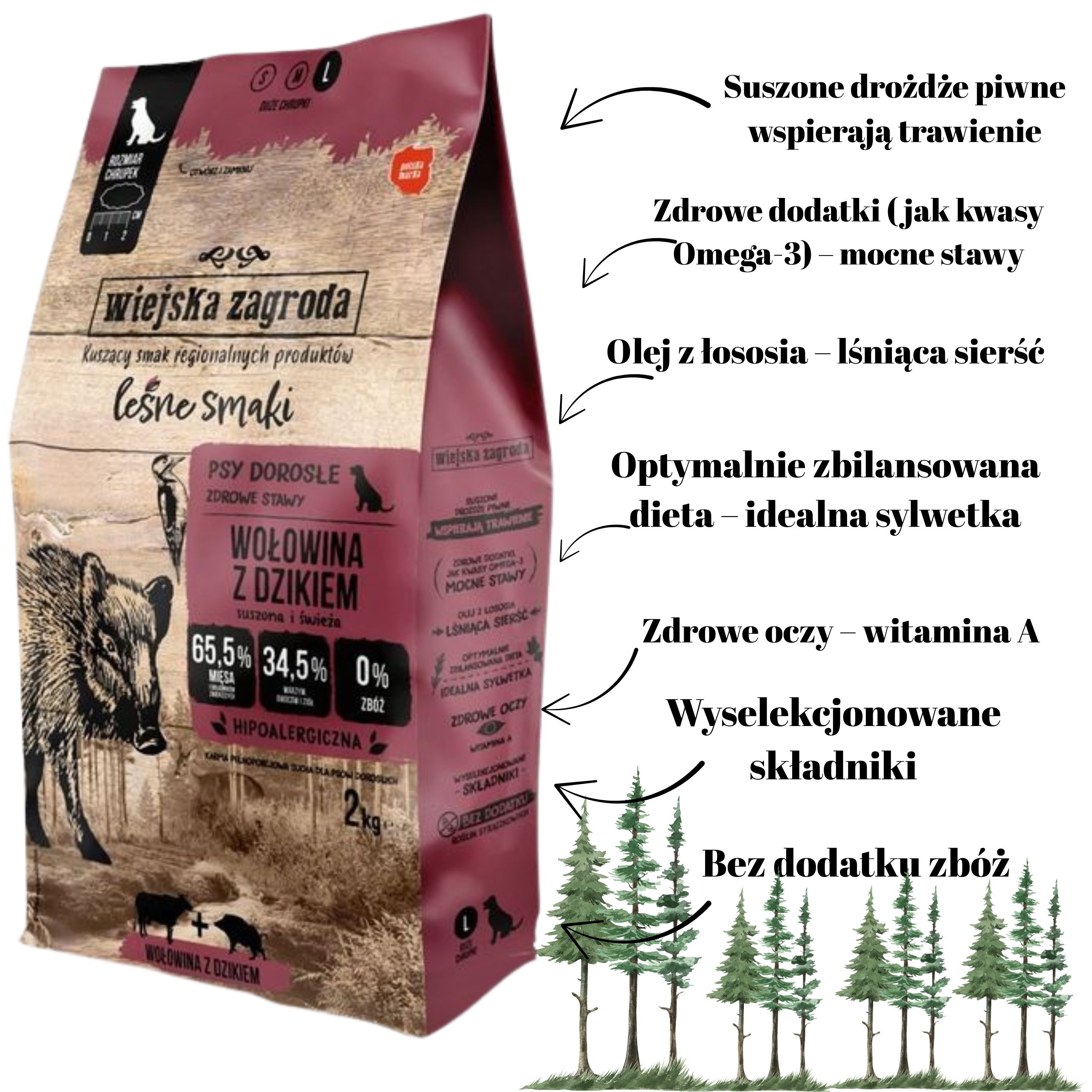 Sucha karma dla psa Wiejska Zagroda Leśne smaki Wołowina z dzikiem L 2kg