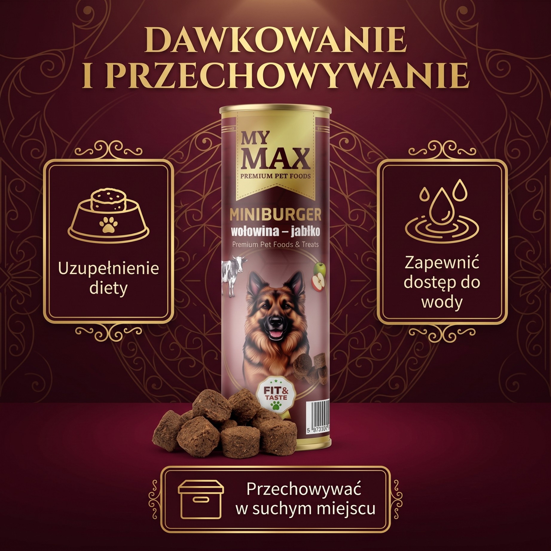 Przysmaki dla psów My Max Mini burger wołowina jabłko 115g miękkie smaczki