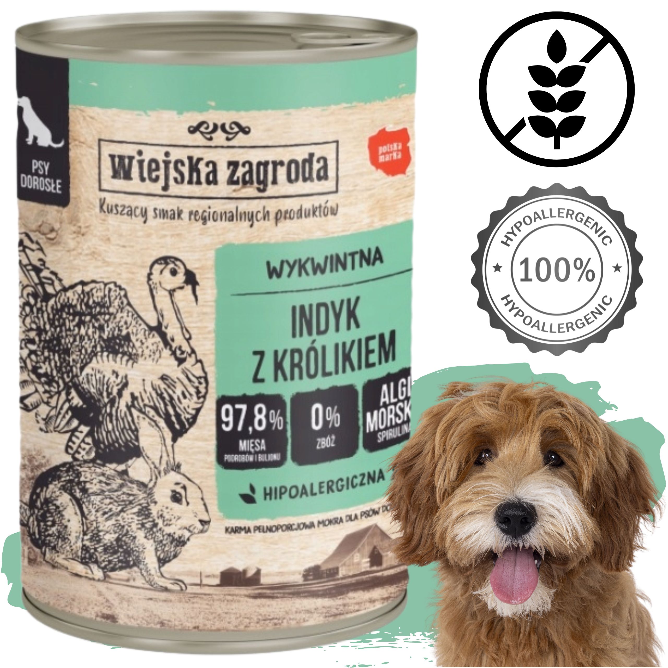 Karma dla psa Indyk królik 400g Wiejska Zagroda hipoalergiczna bez zbóż