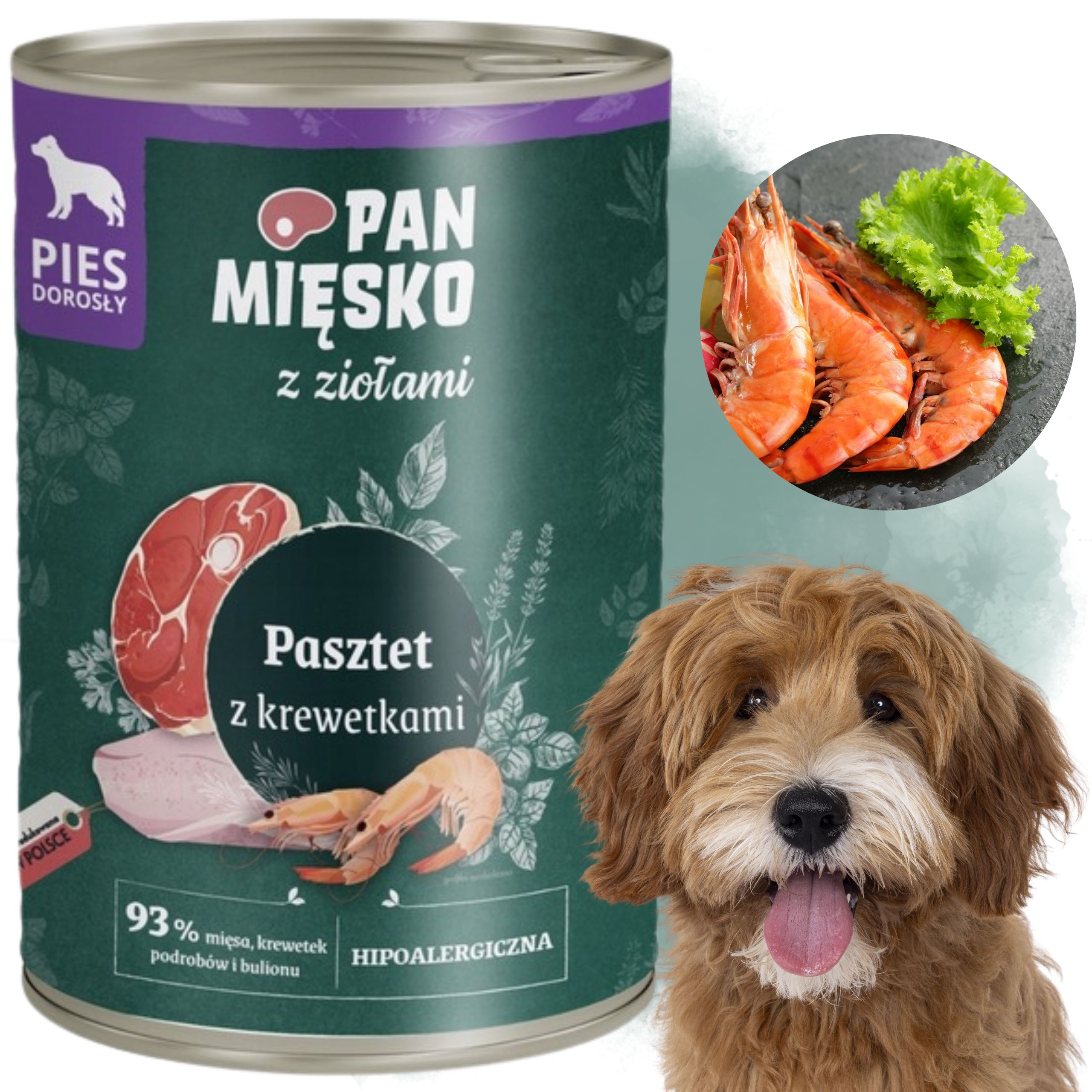 Mokra karma dla psa Pasztet krewetki i zioła Pan Mięsko Hipoalergiczna 400g