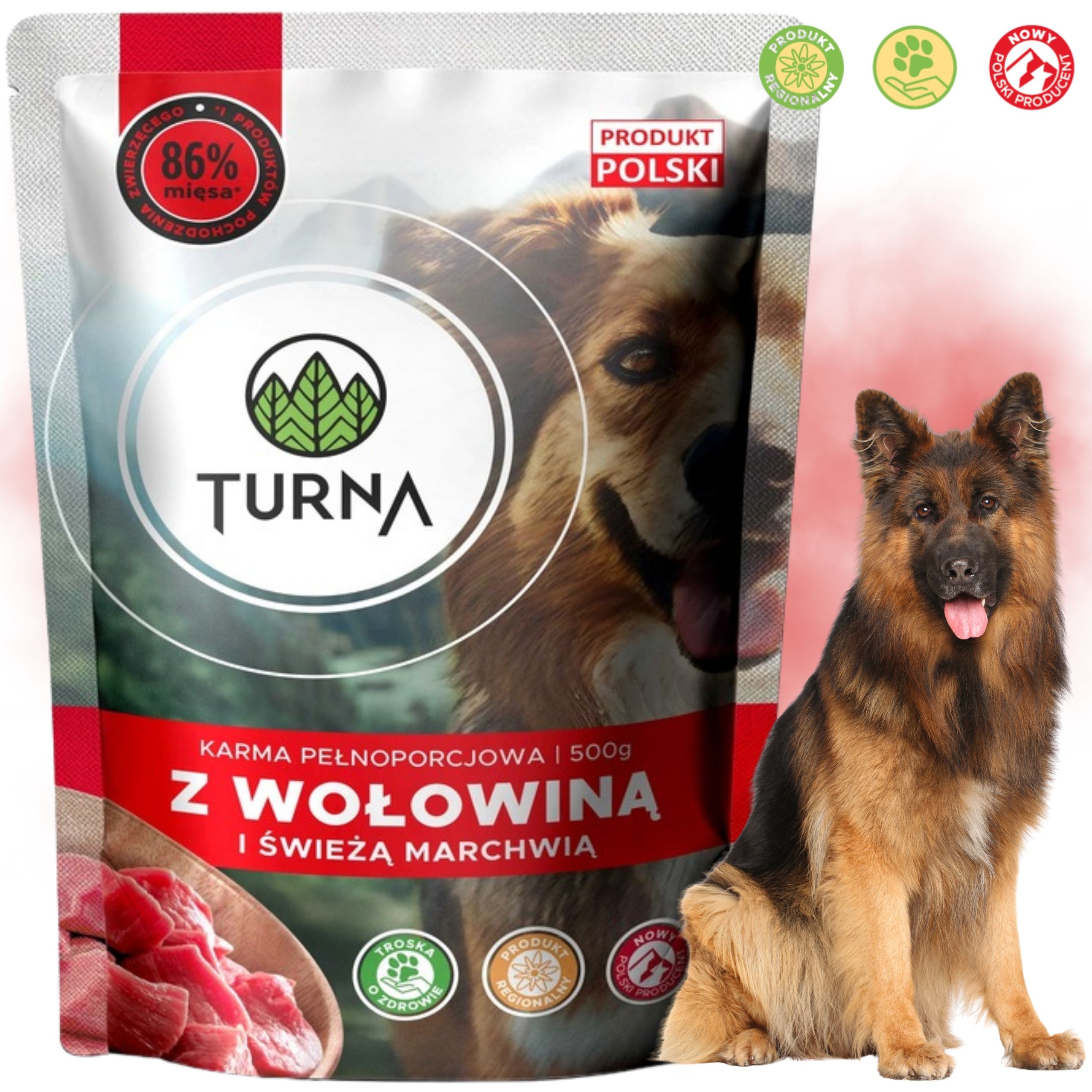 Mokra karma dla psa wołowina TURNA 500g zdrowe serce psów naturalny skład