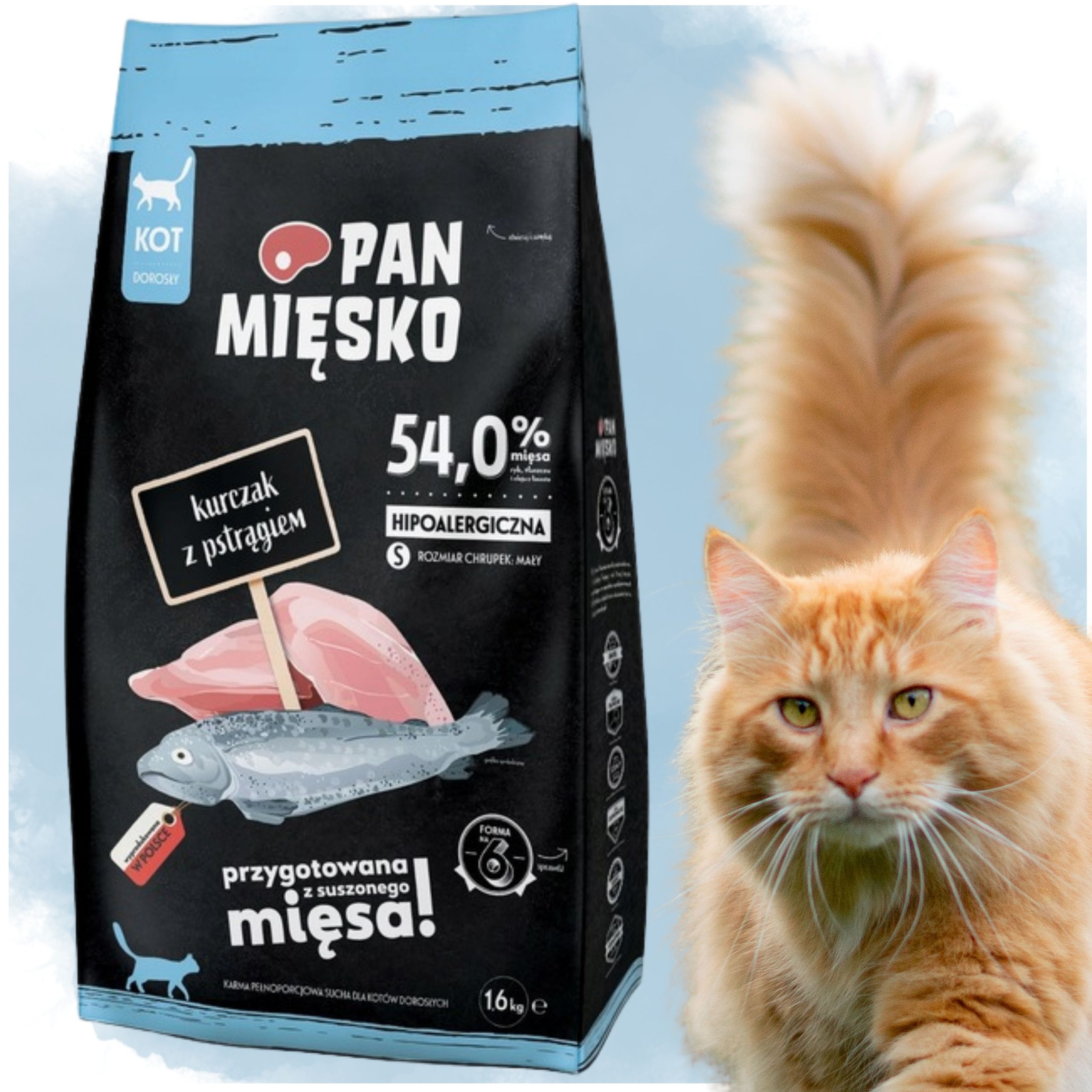 Sucha karma dla kota Kurczak z pstrągiem Pan Mięsko hipoalergieczna S 1.6kg