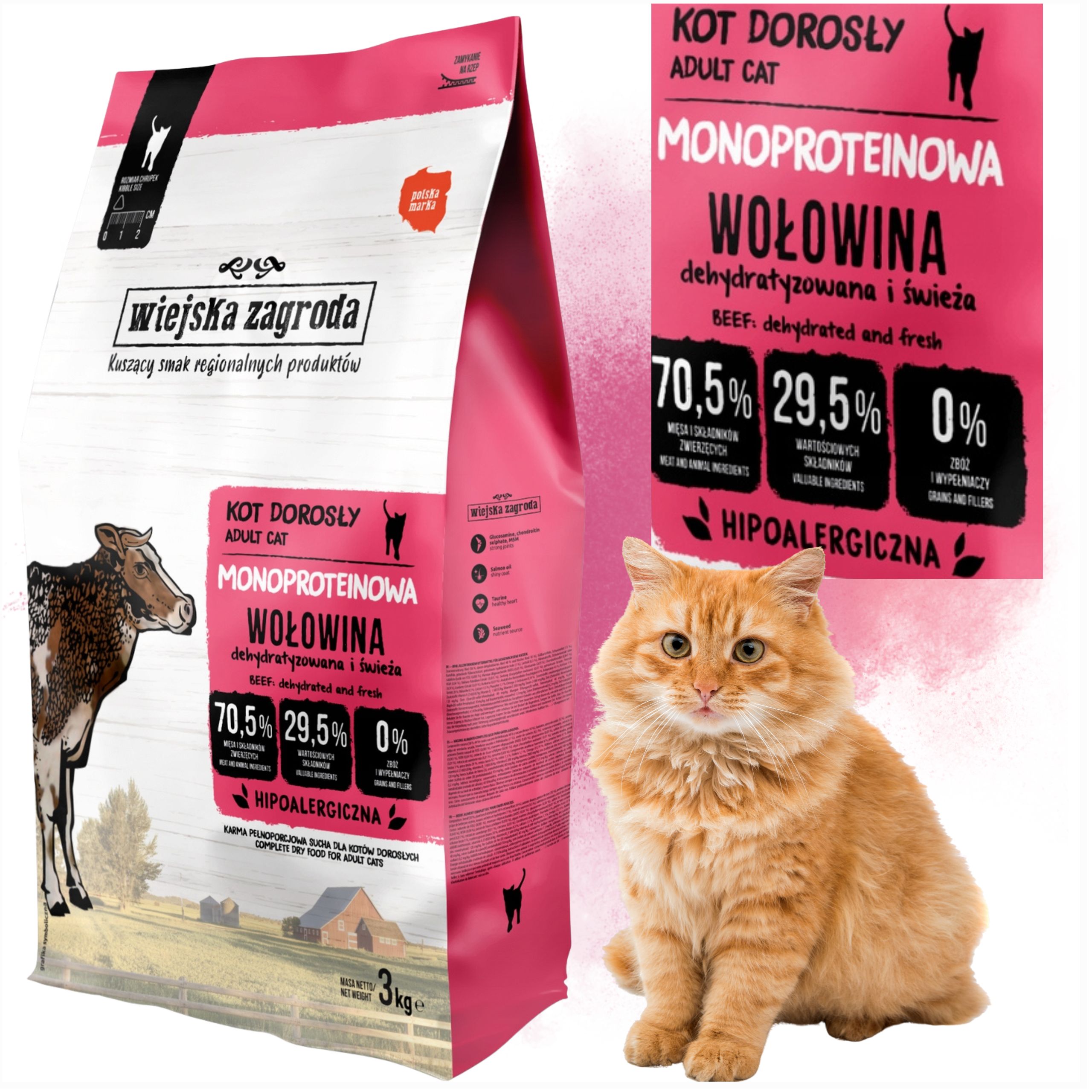 KARMA DLA KOTA Wiejska Zagroda Monobiałkowa Wołowina 3 kg HIPOALERGICZNA