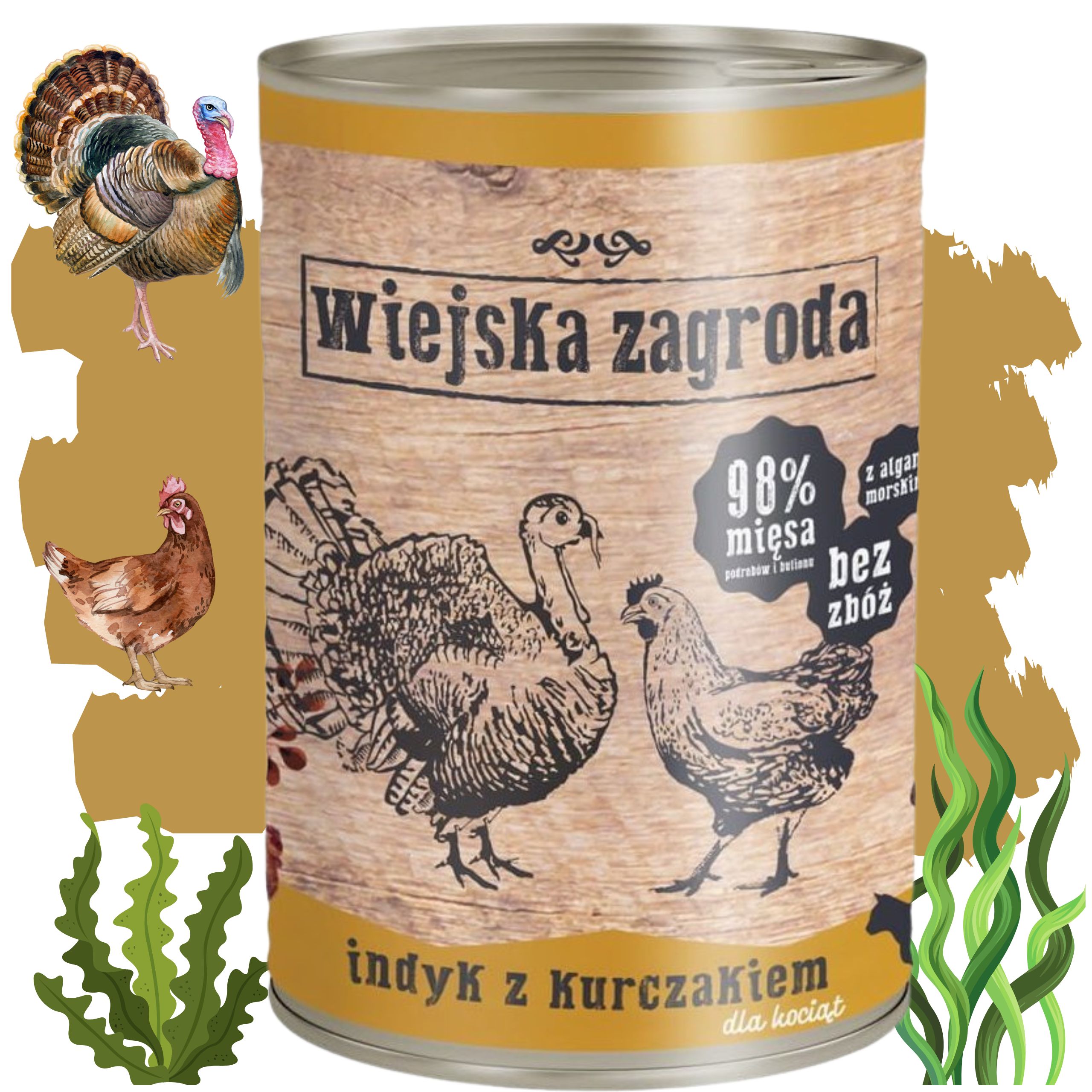 Karma mokra dla kota Indyk z kurczakiem 400g kotek Wiejska Zagroda bez zbóż