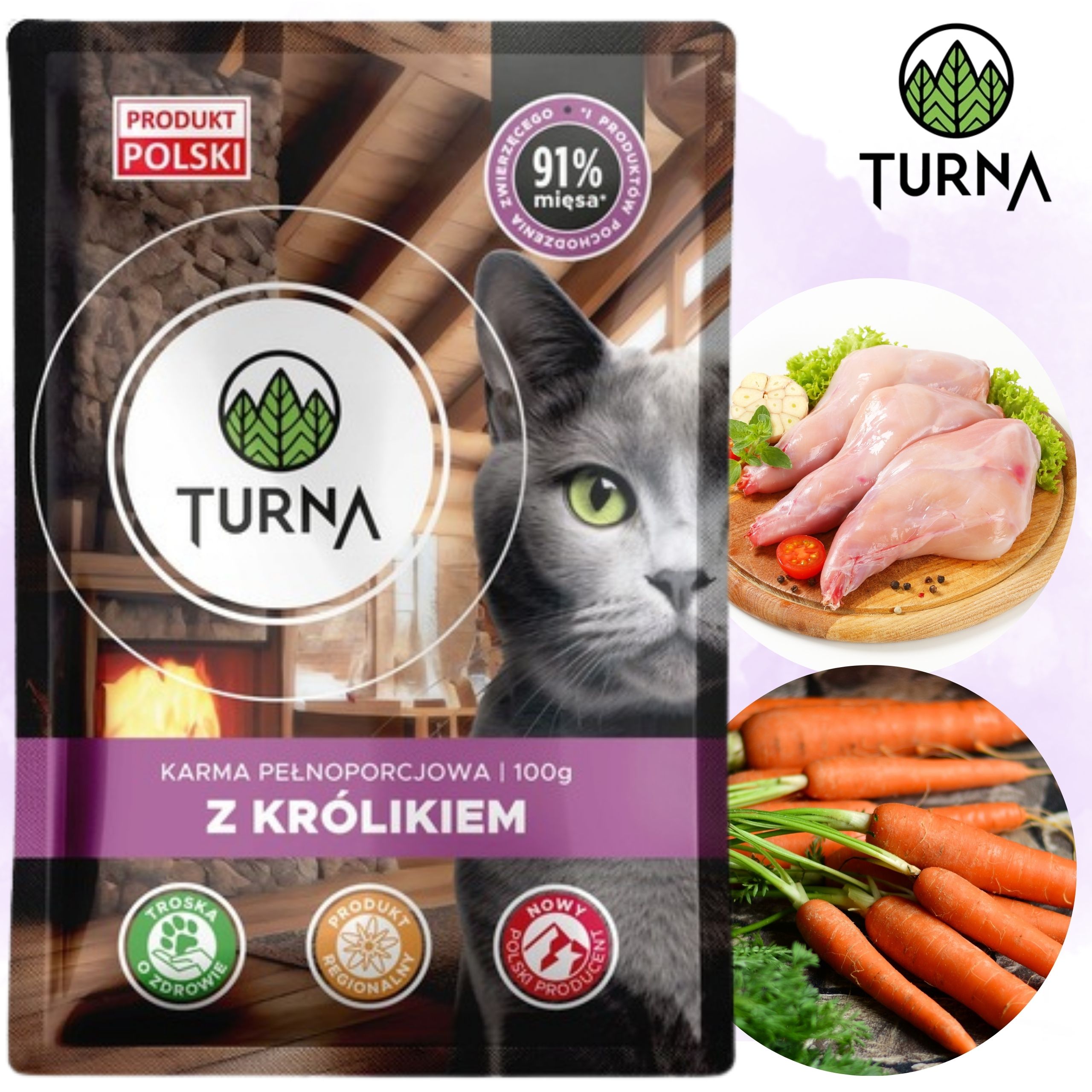 Karma mokra dla kota z królikiem TURNA Cats 100g koty z wrażliwym żołądkiem