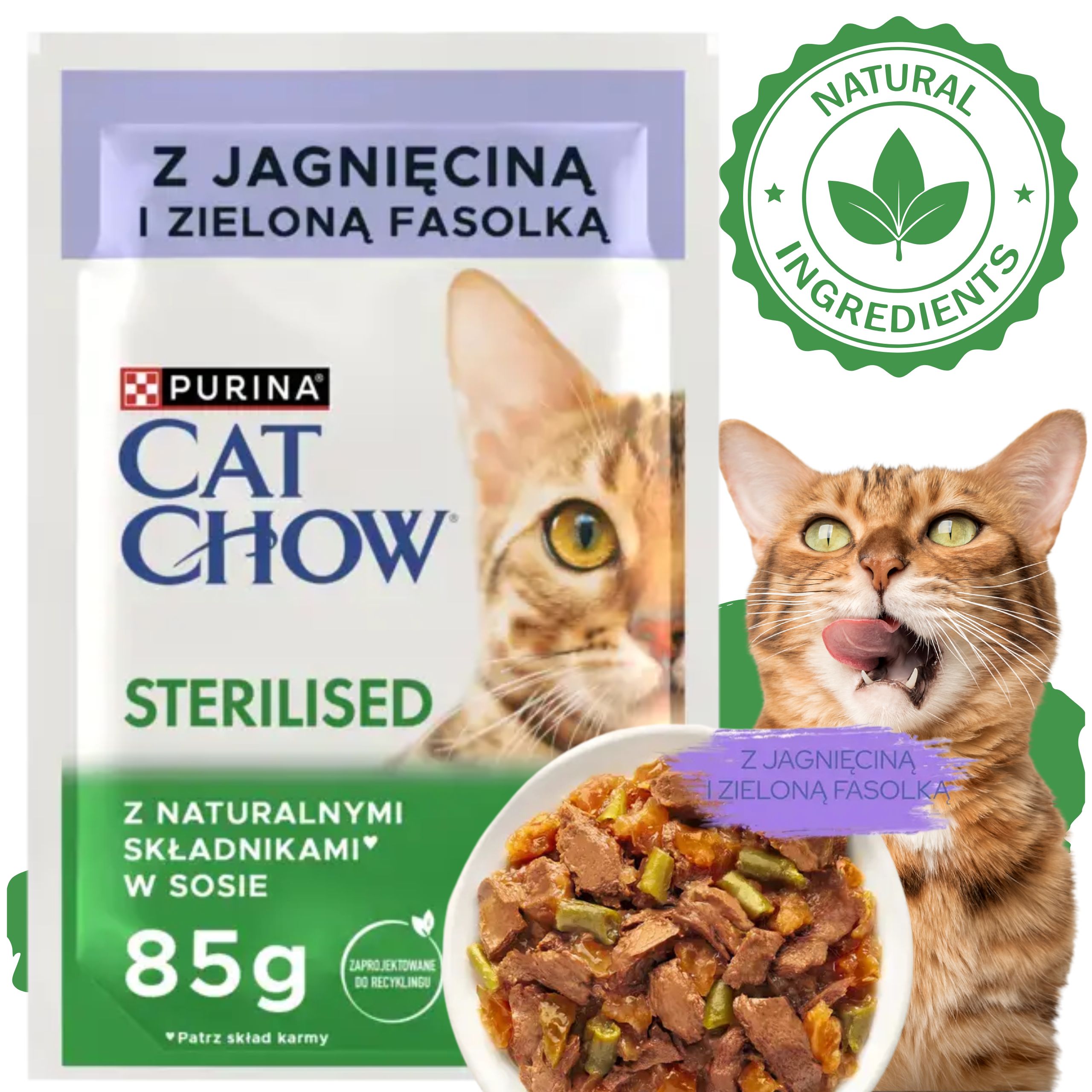 KARMA MOKRA DLA KOTÓW STERYLIZOWANYCH CAT CHOW JAGNIĘCINA Z FASOLĄ 85 g