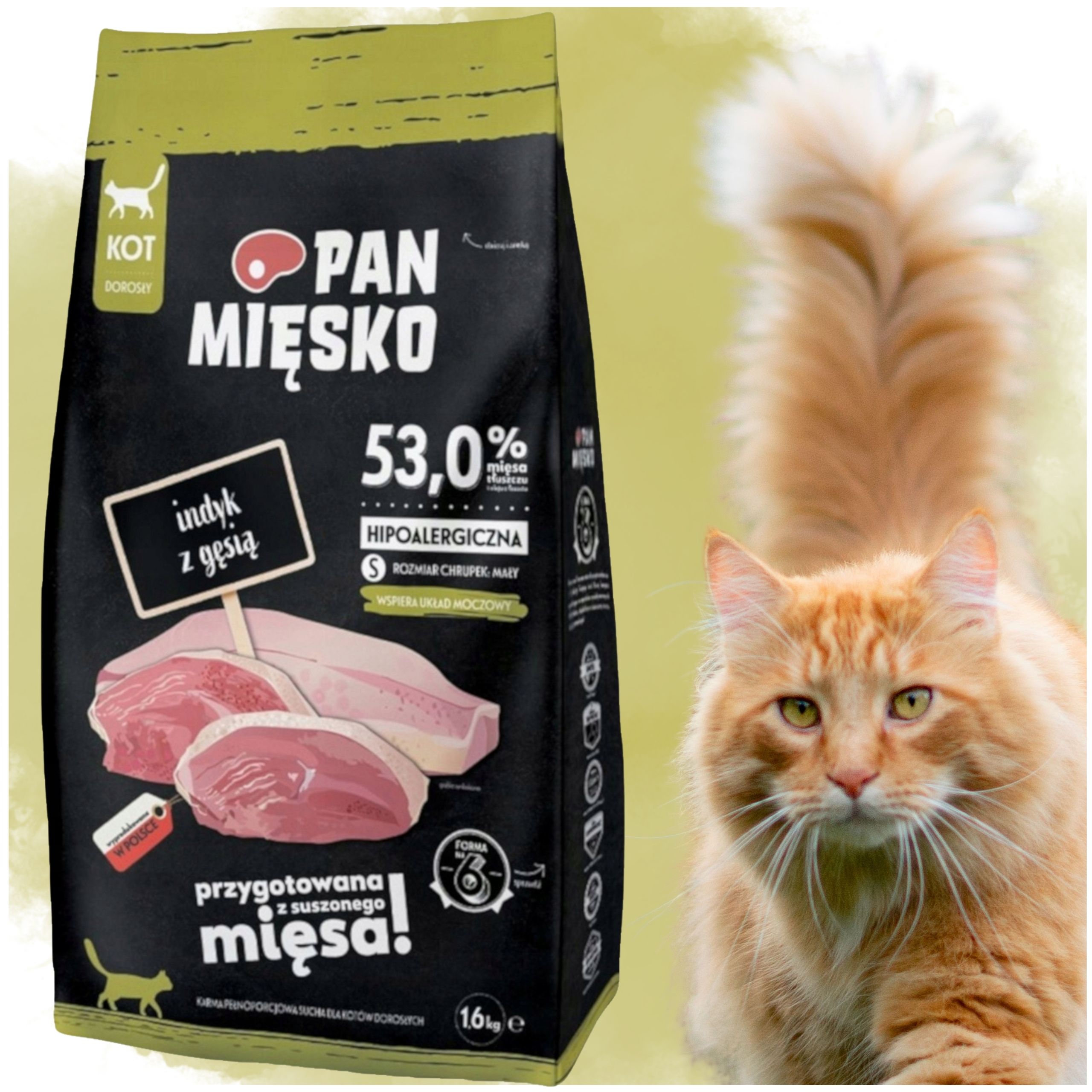 Sucha karma dla kota Indyk gęsina Pan Mięsko hipoalergiczna chrupki S 1.6kg