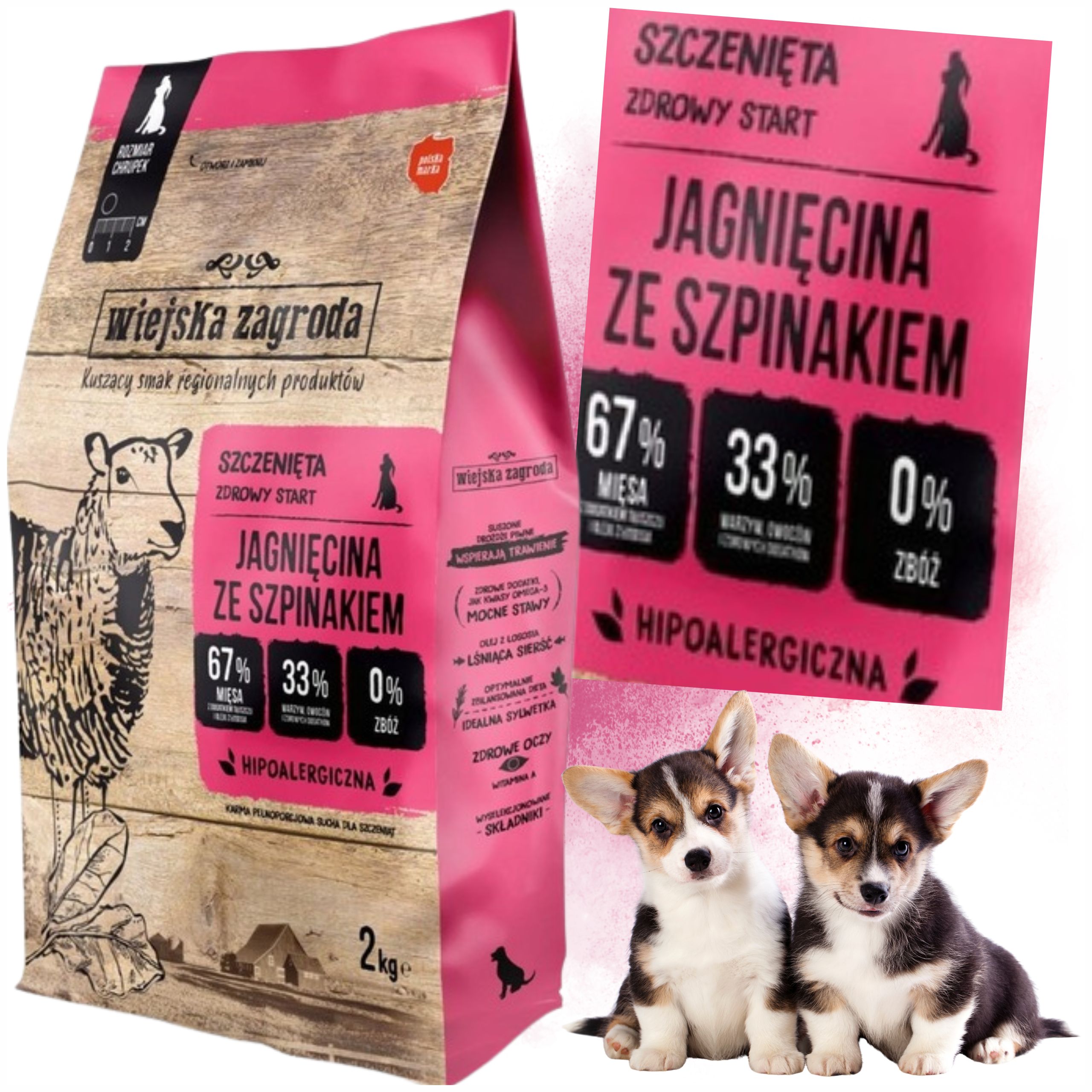 SUCHA KARMA DLA PSA Wiejska Zagroda Jagnięcina ze szpinakiem szczenię S 2kg